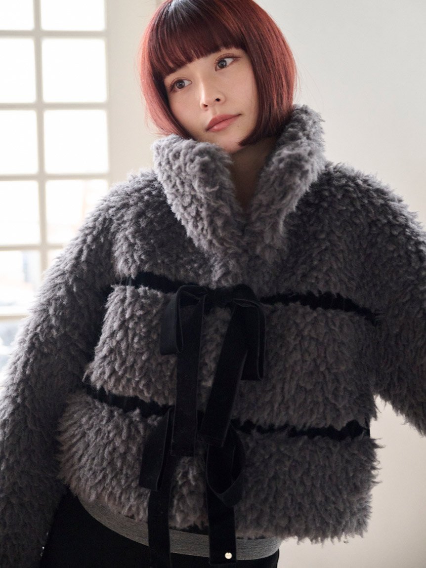 SNIDEL｜Sustainableリボンボアショートコート | Rakuten Fashion(楽天