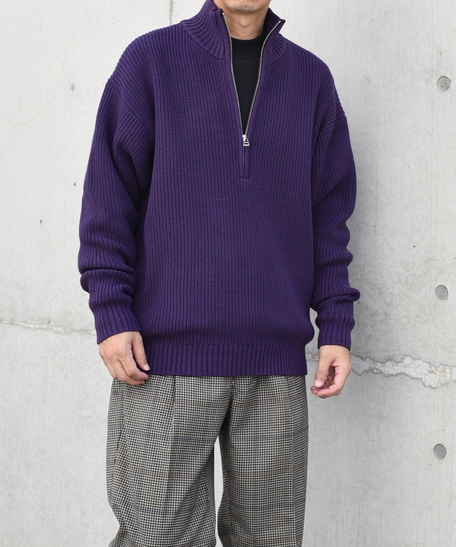 17aw acne studios ハーフジップ ニット　ドライバーズニット Acne Studios - Wool half-zip knit - Navy