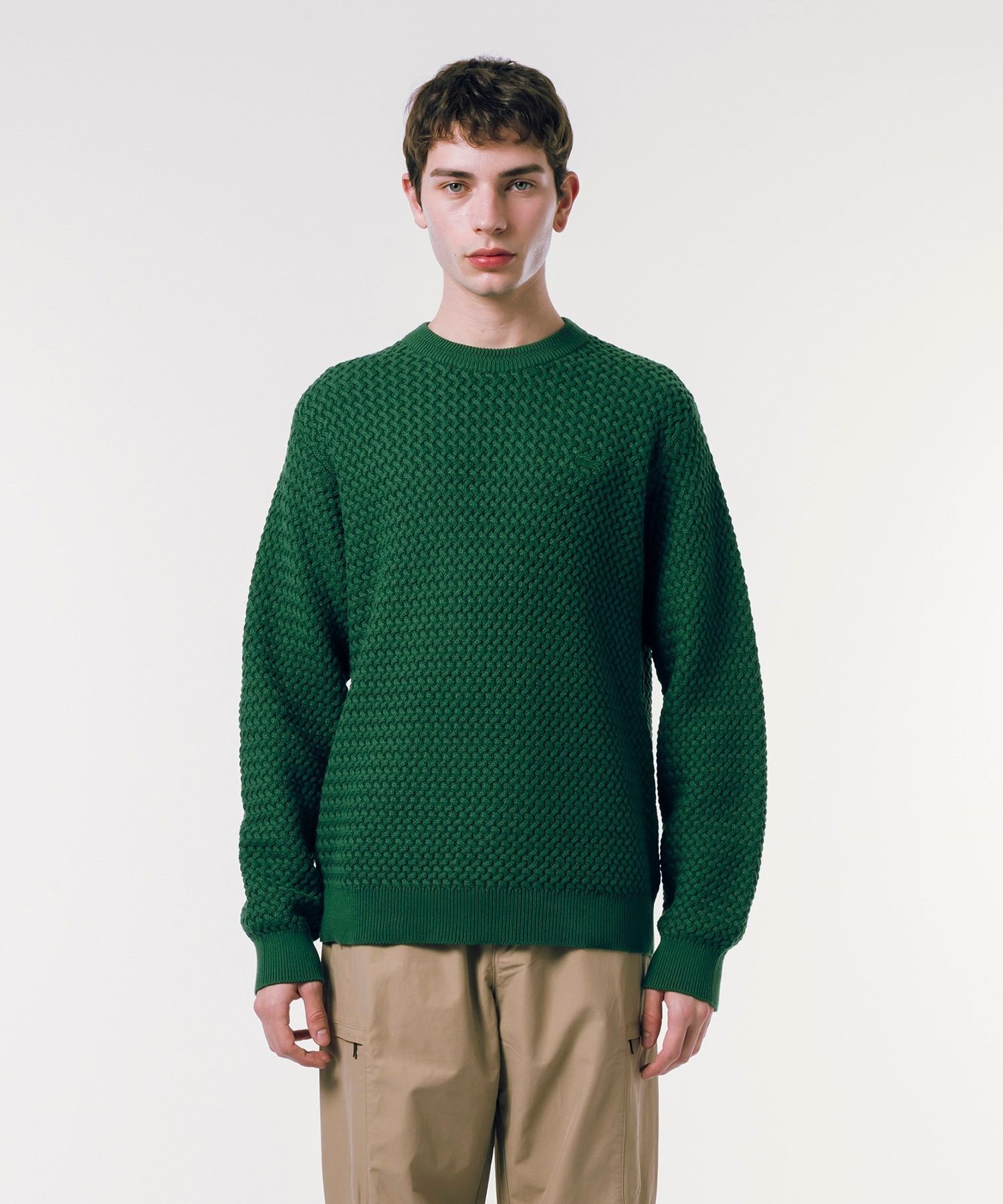 LACOSTE｜ローゲージ バスケット編み ニットクルーネックセーター