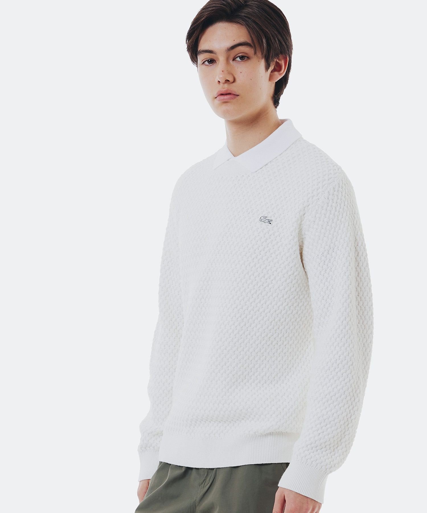 LACOSTE｜ローゲージ バスケット編み ニットクルーネックセーター