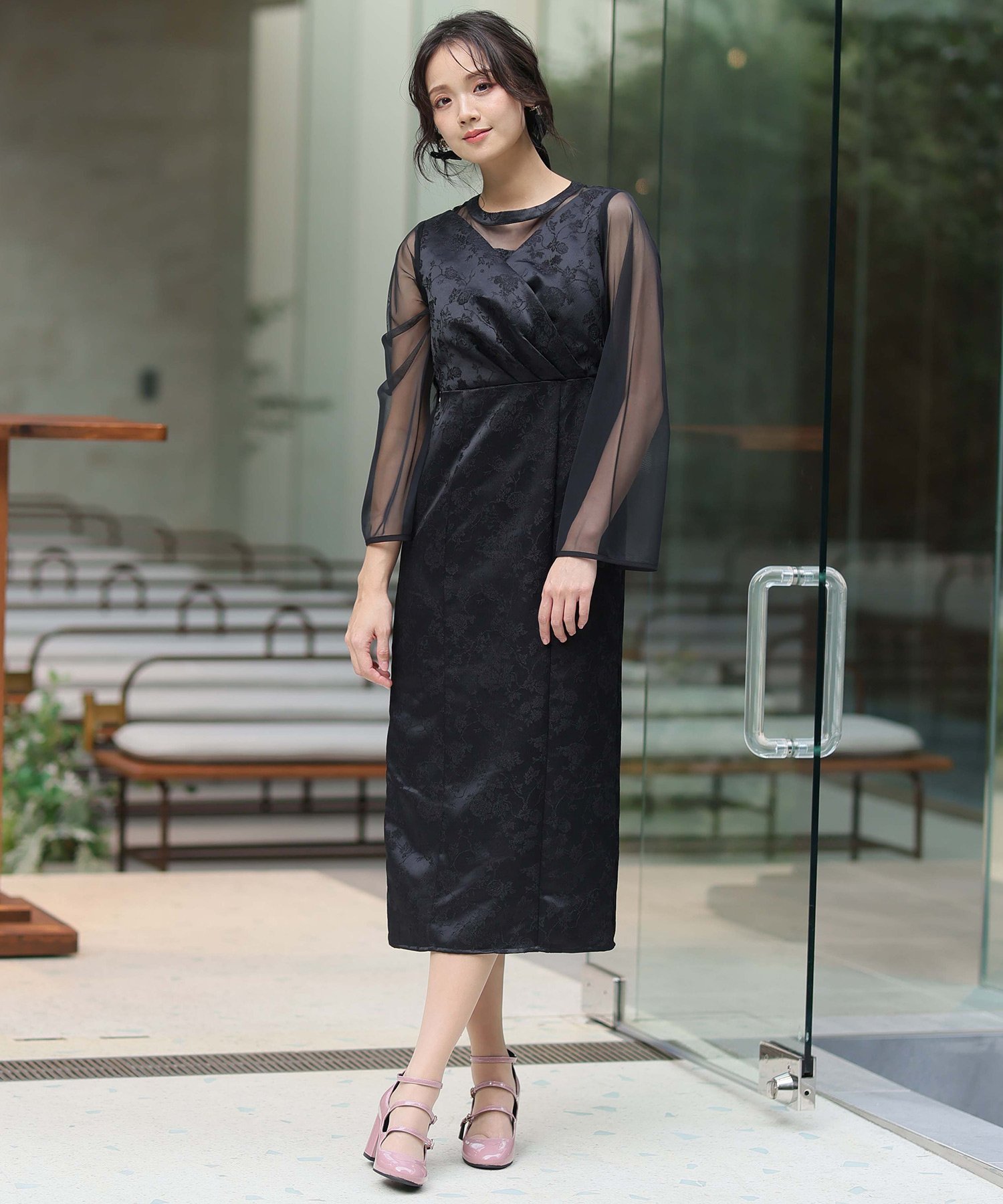 PourVous｜ジャガードビスチェ風ドレス結婚式オケージョンドレス同窓会