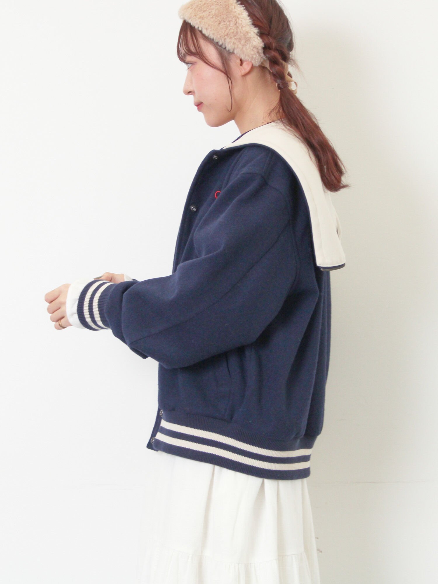 Samansa Mos2｜ウール混セーラーカラー2WAY刺繍スタジャン | Rakuten