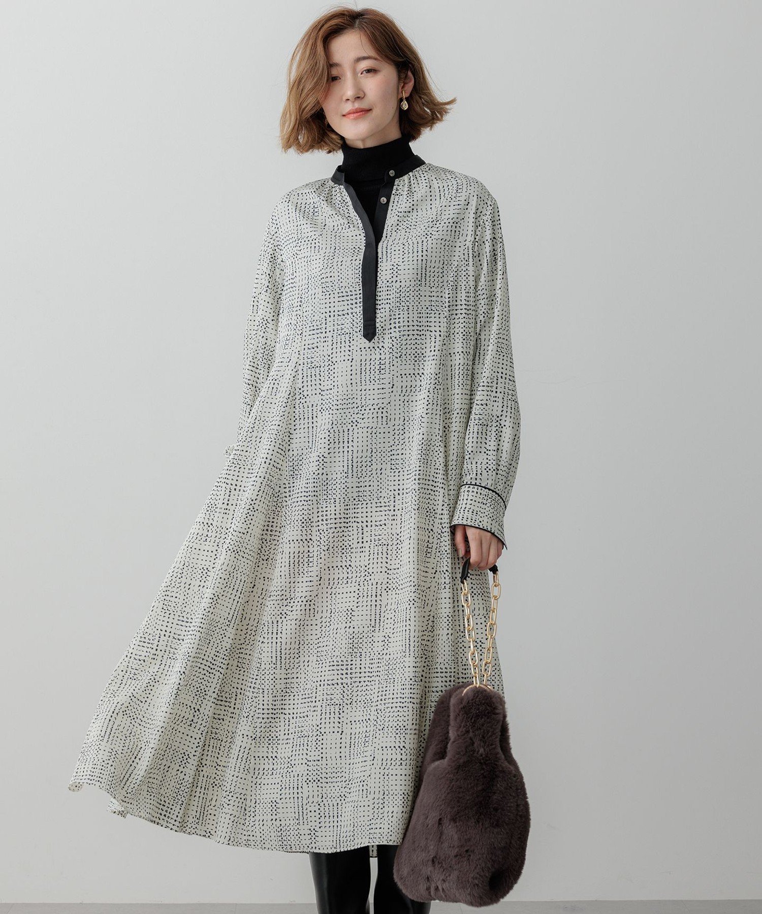 23区｜【洗える】モノクロトーンプリント ワンピース | Rakuten