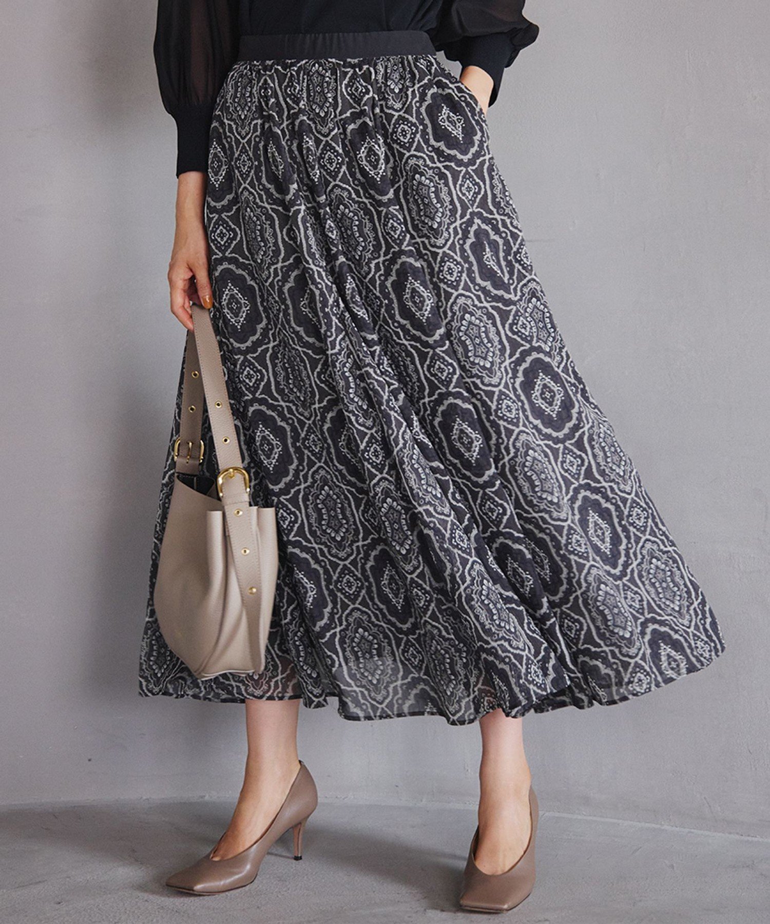 23区｜オーナメントプリント ギャザースカート | Rakuten Fashion(楽天