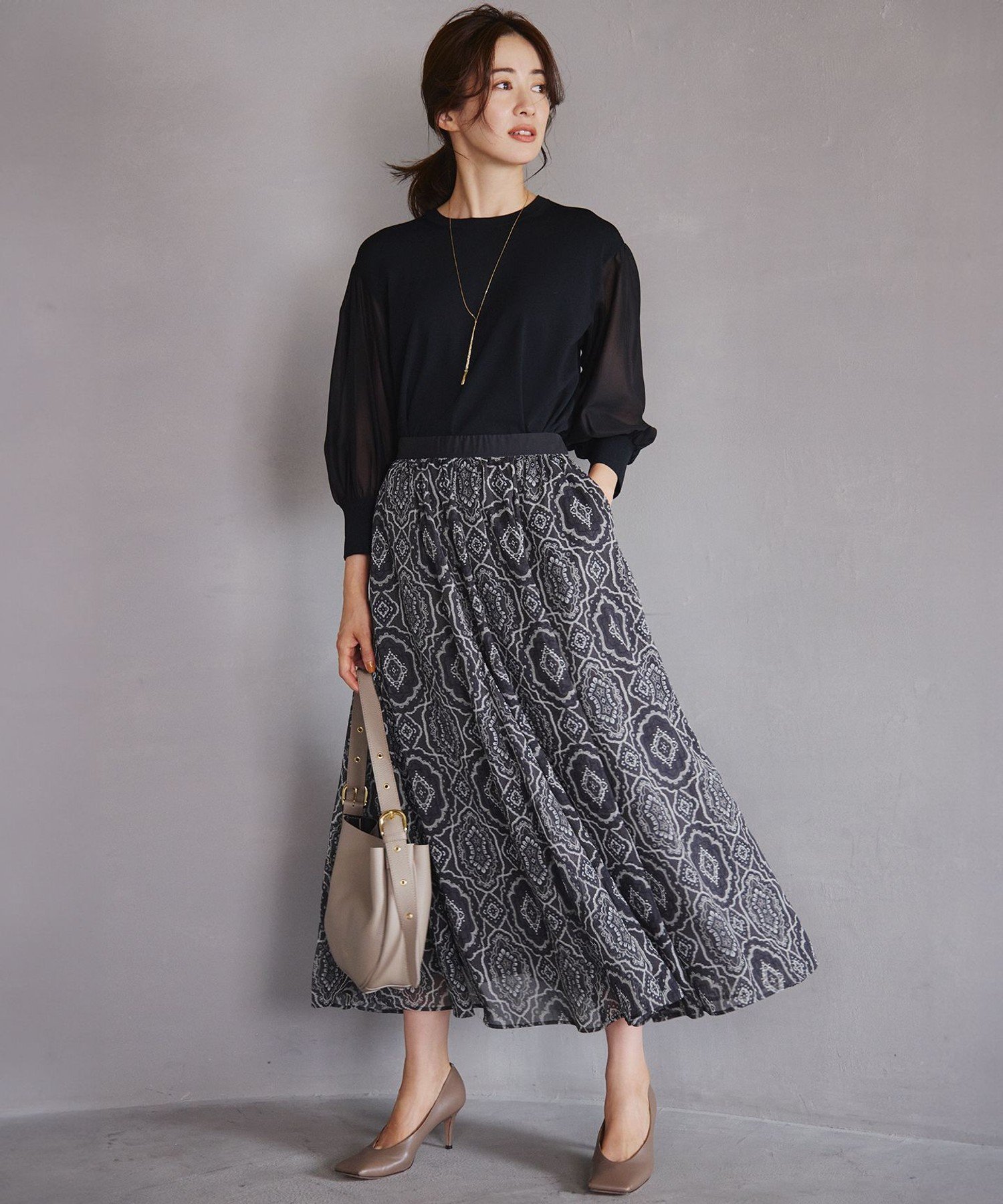 23区｜オーナメントプリント ギャザースカート | Rakuten Fashion(楽天