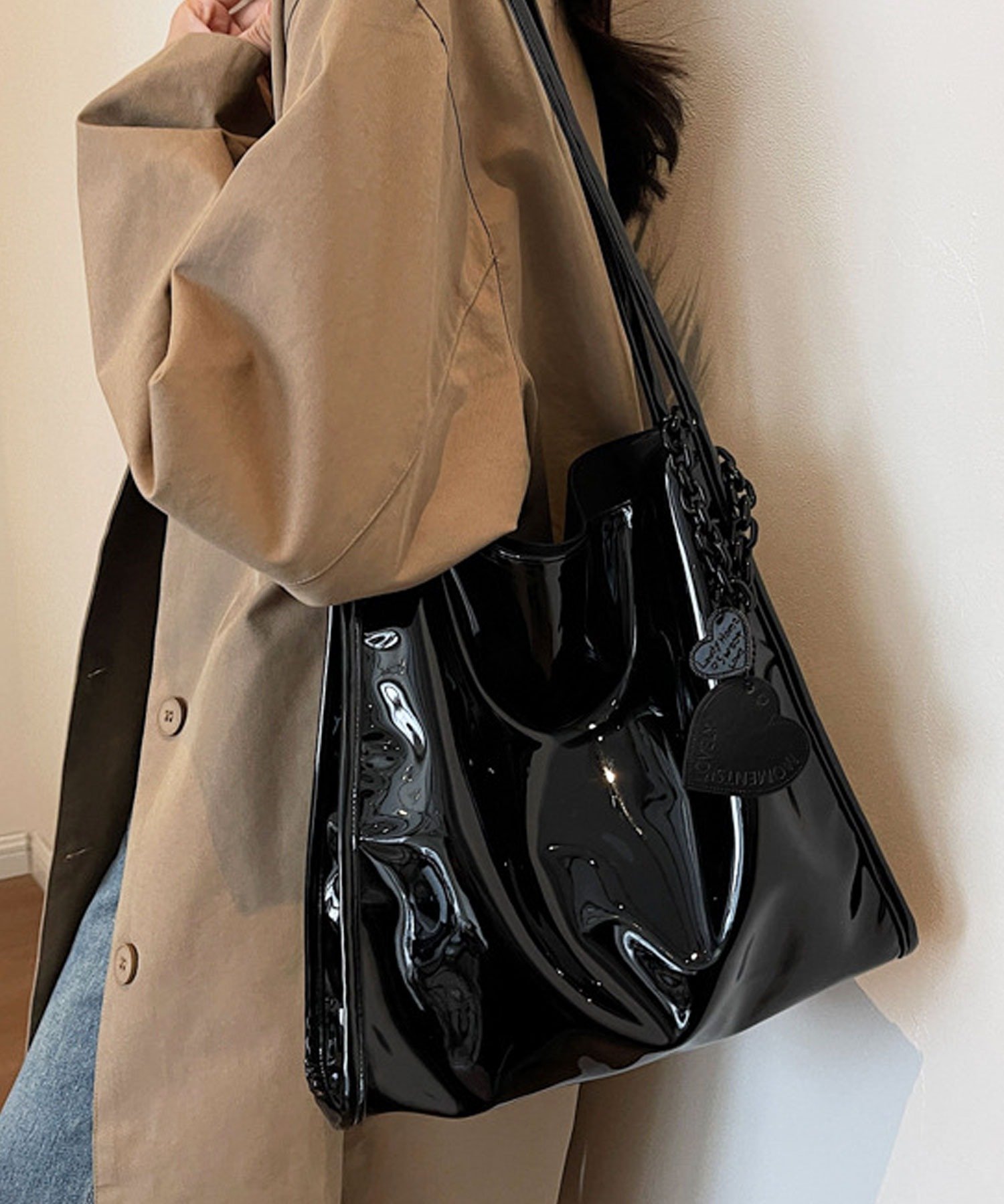 florist｜【防水PU・軽量】エナメルタッチシンプルトートバッグ/サブ