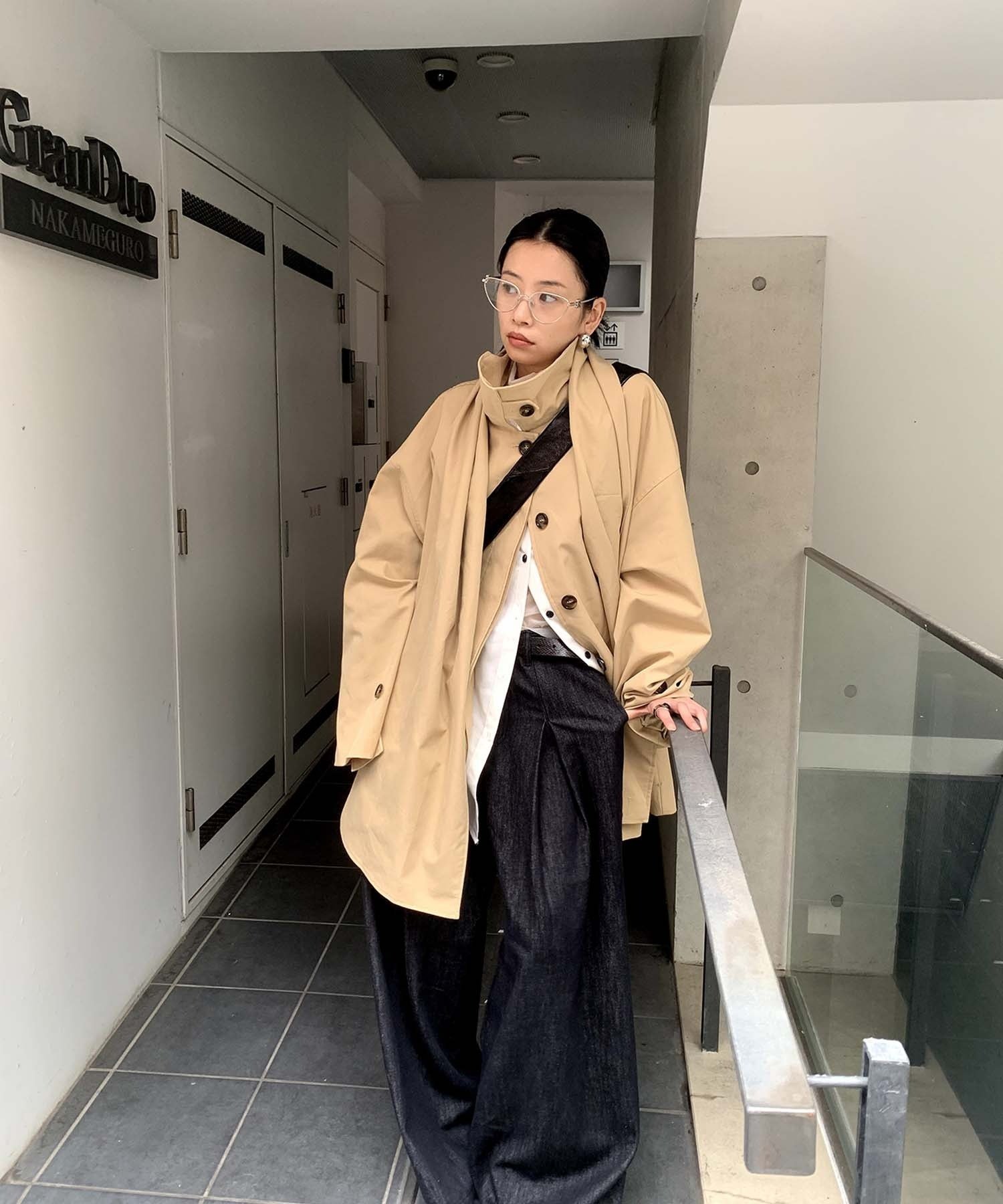 chuclla｜【LONSLAN】ワイドスリーブ ステンカラーオーバーコート