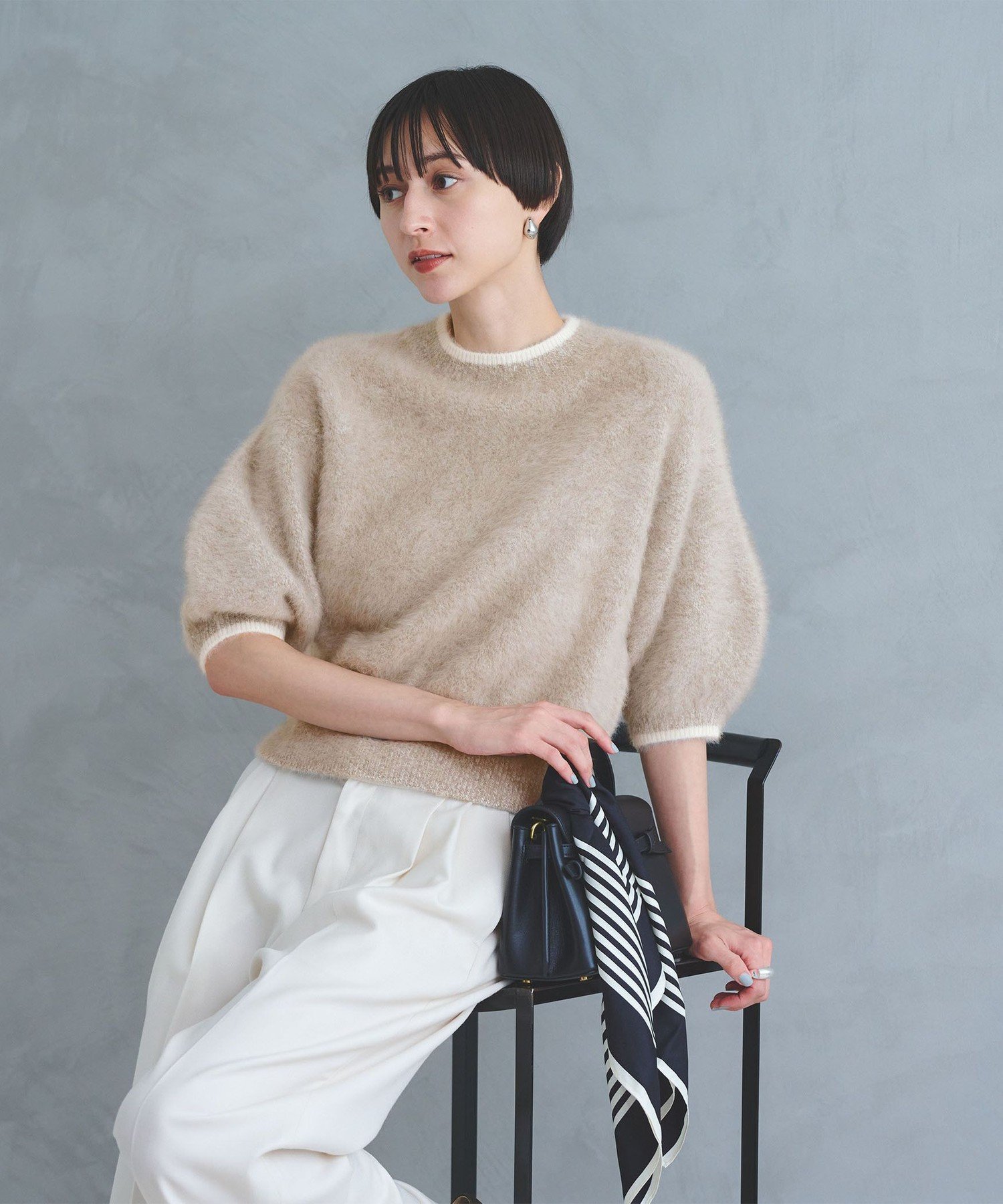 UNITED ARROWS｜フォックスカシミヤ パフ ハーフスリーブ ニット