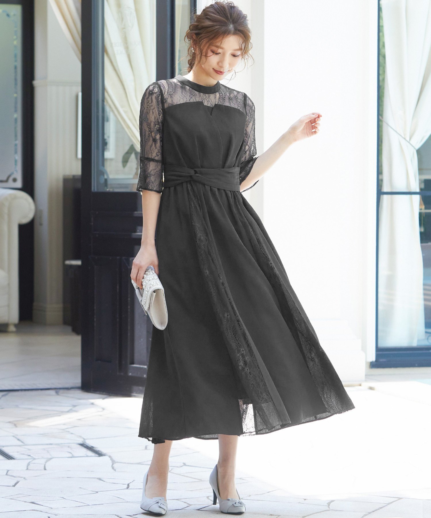 bflat｜ビスチェ風ハイネックレース結婚式ワンピース | Rakuten