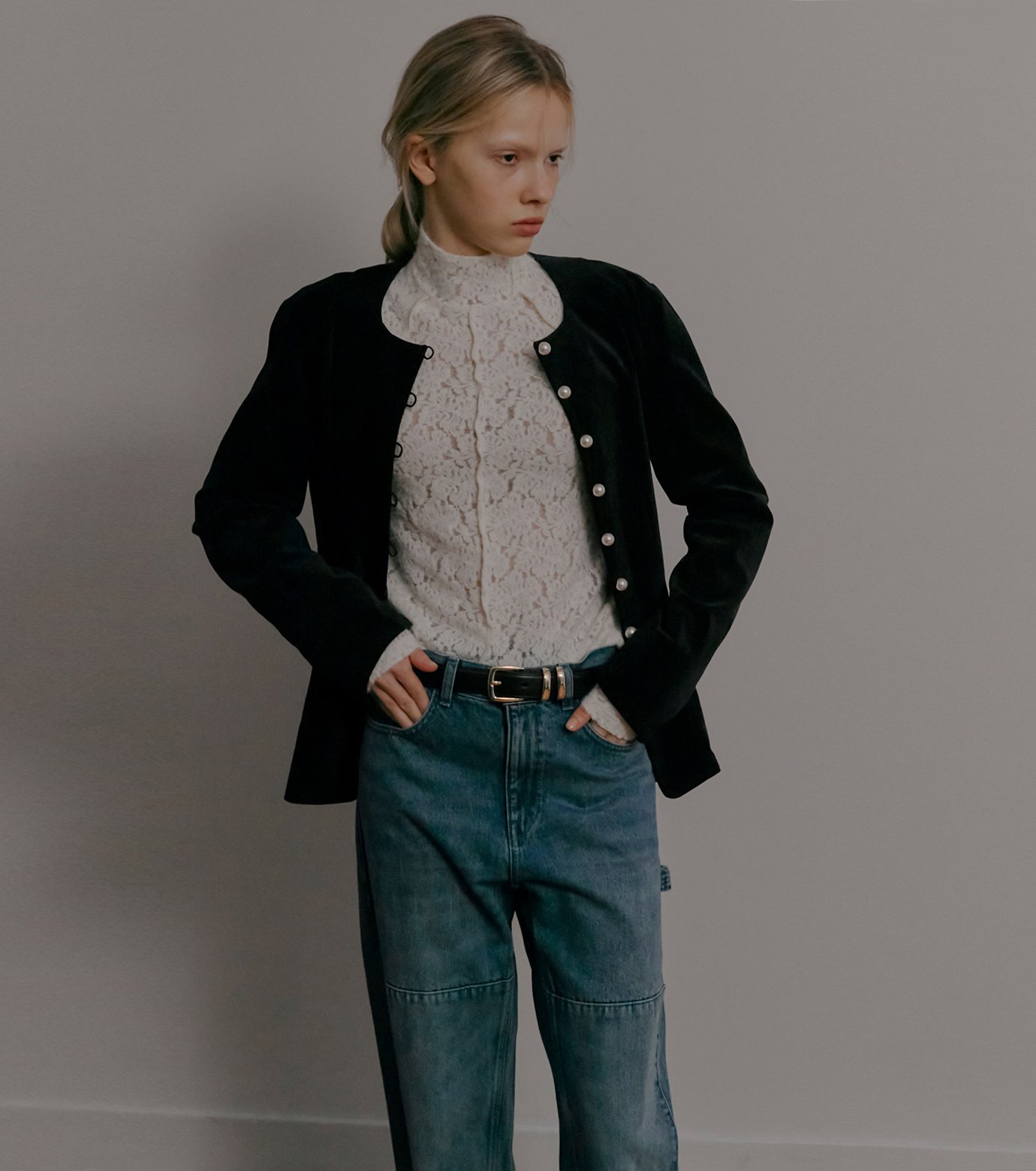 LE CIEL BLEU｜ハイネックストレットレーストップ / High Neck Stretch