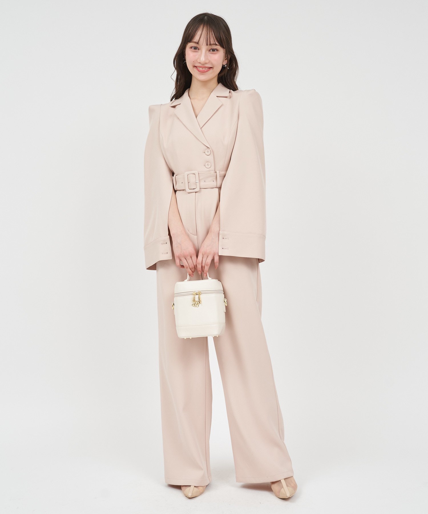 ROYAL PARTY｜【丈が選べる】ベルト付ケープ風オールインワン