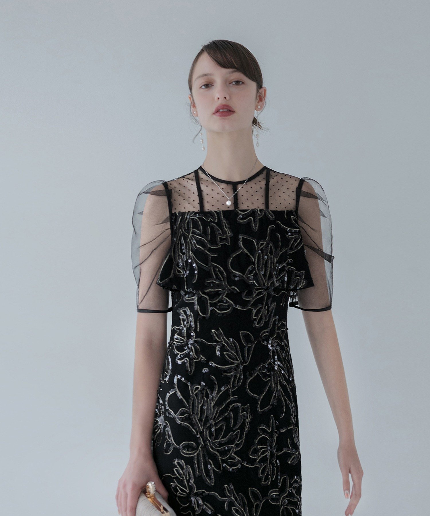 Leja｜LEJA-ドットチュール花柄Iラインワンピースドレス 結婚式