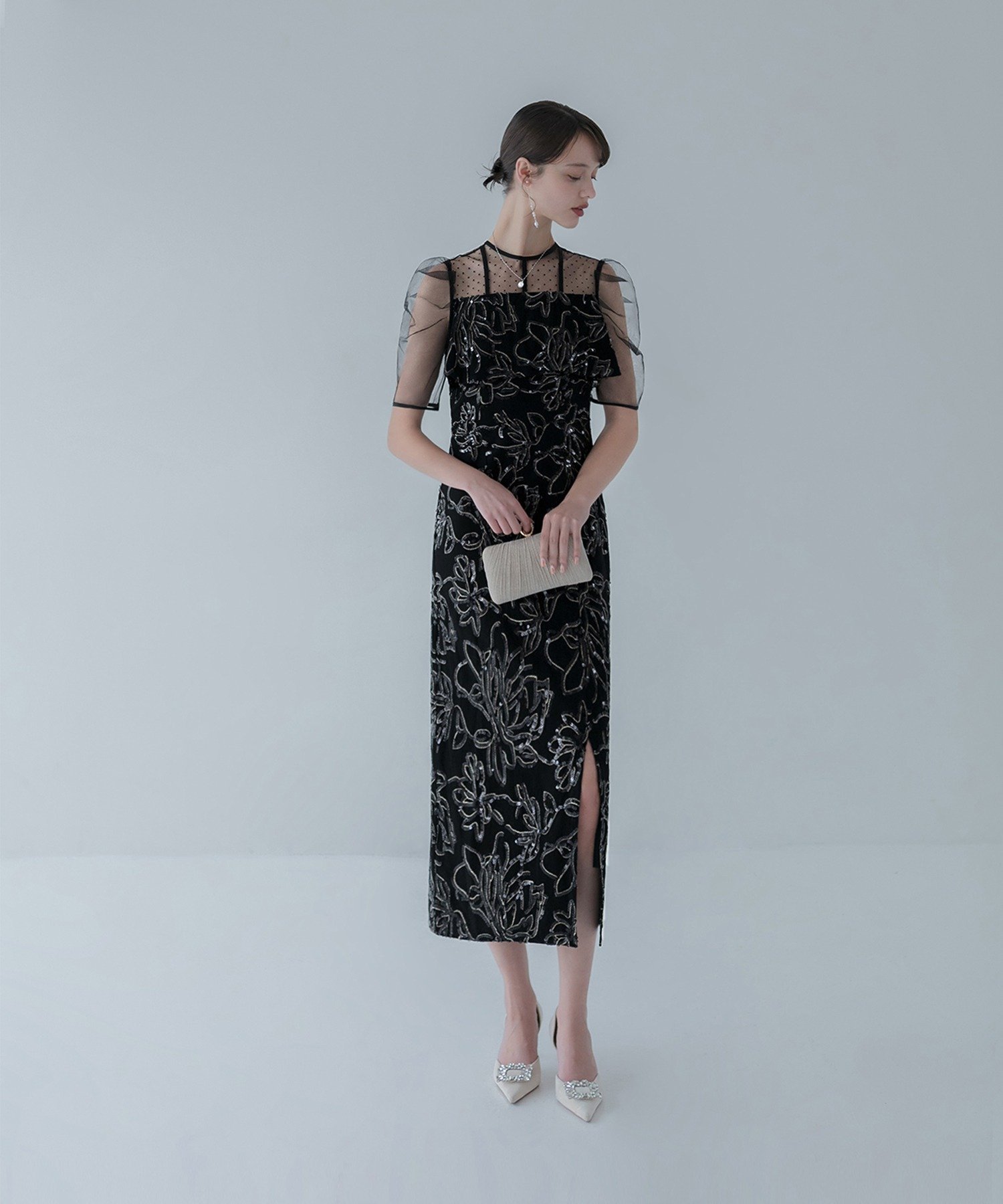 Leja｜LEJA-ドットチュール花柄Iラインワンピースドレス 結婚式