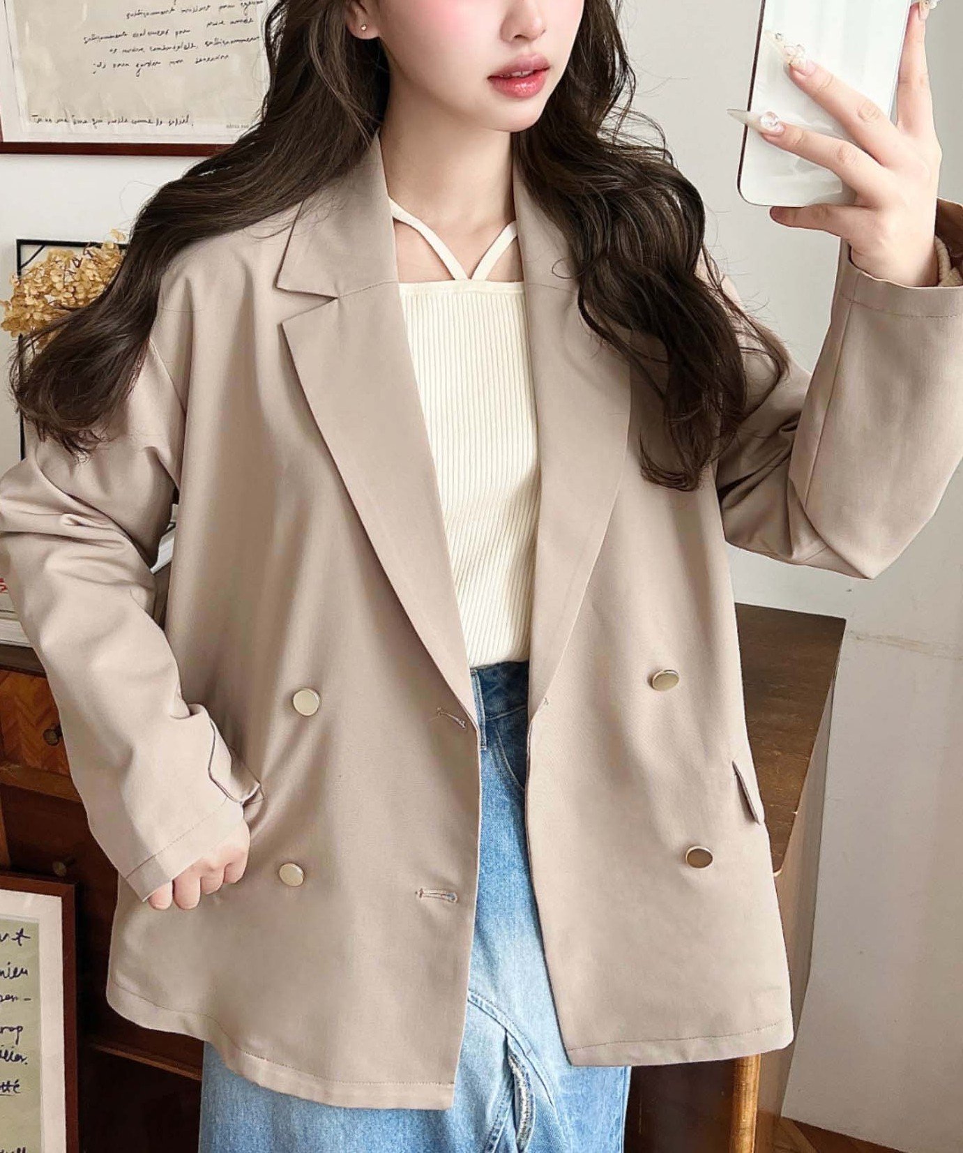 moment+｜マットゴールド釦ダブルテーラードジャケット | Rakuten