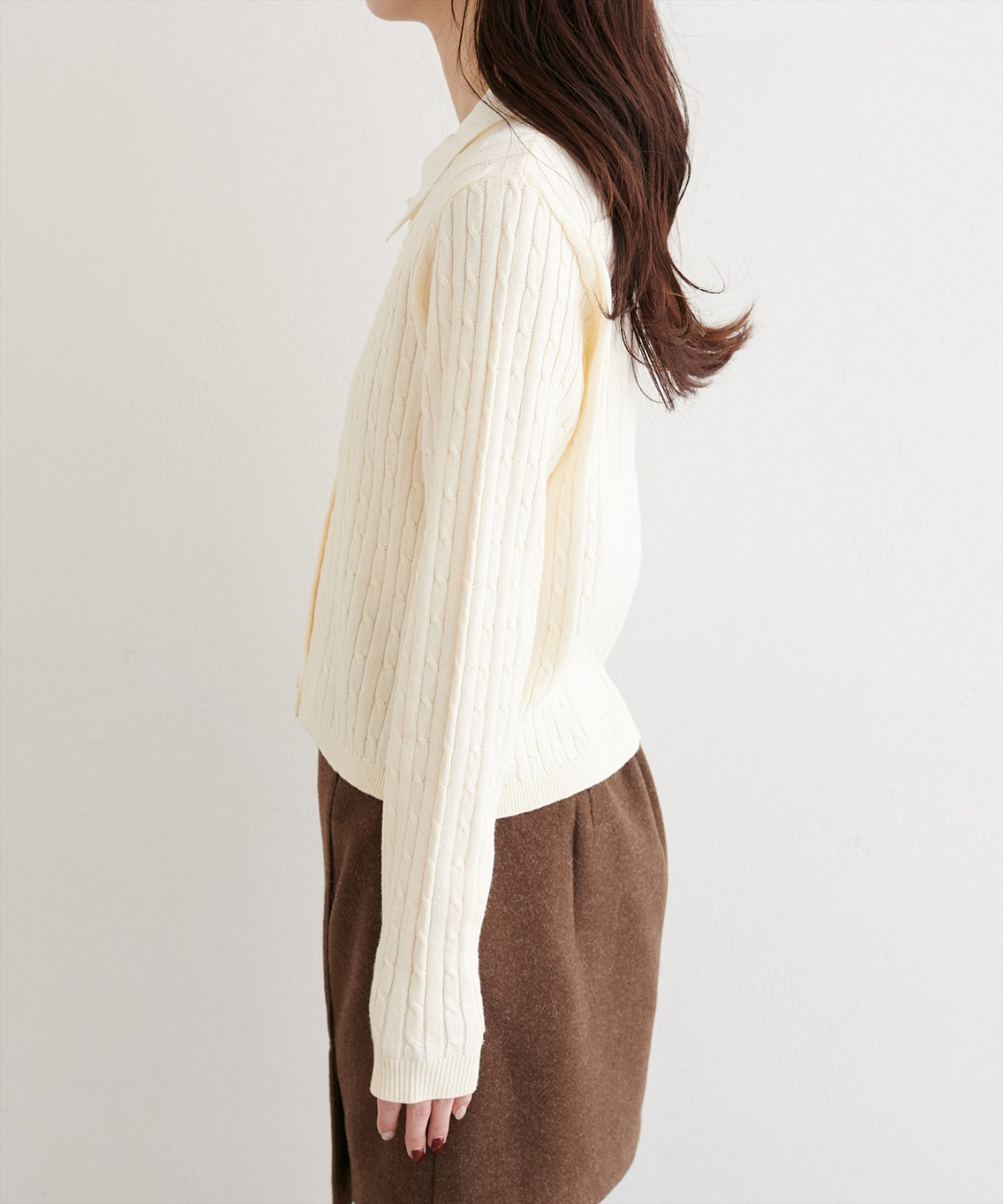 natural couture｜レイヤード風衿付きケーブルカーディガン | Rakuten