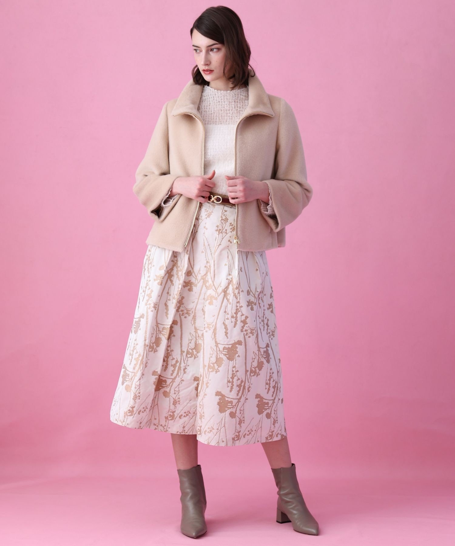 ANAYI｜シルエットフラワージャガードタックスカート | Rakuten