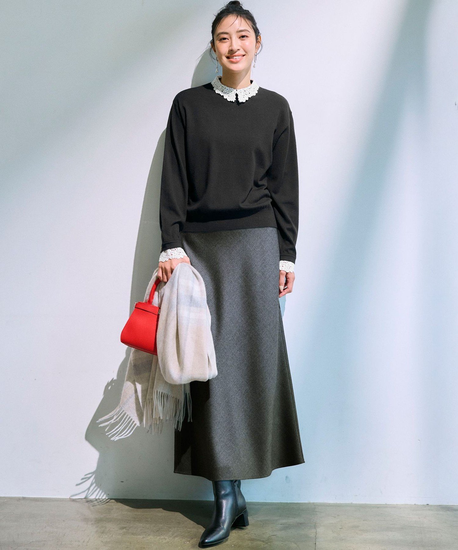 23区｜【洗える】エンブロイダリー フラワーレースコンビ ニット