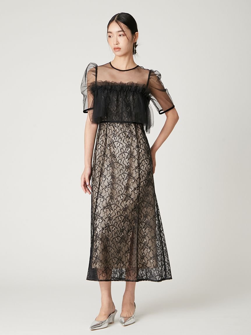 FRAY I.D｜シルバーリーフレースレイヤードドレス | Rakuten Fashion