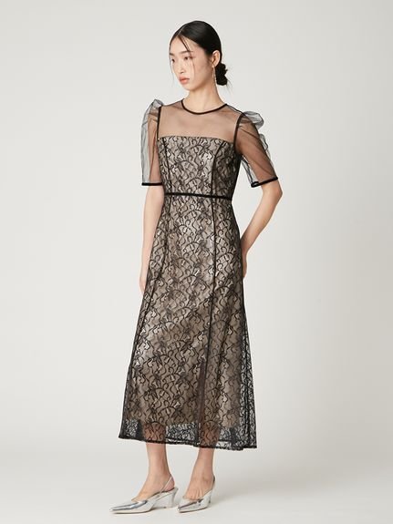 FRAY I.D｜シルバーリーフレースレイヤードドレス | Rakuten Fashion