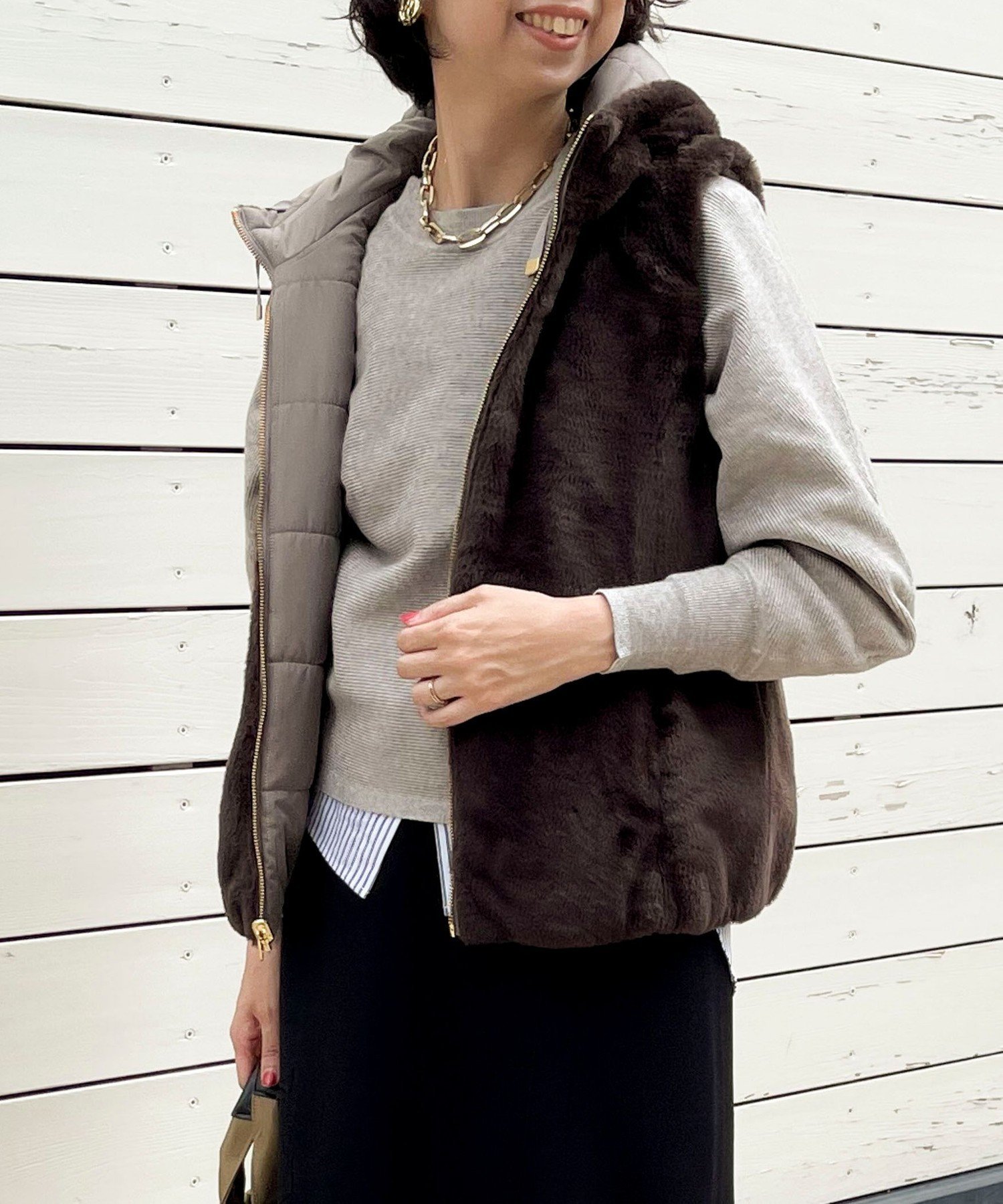 NOLLEY'S｜ファイングロス×ファー リバーシブルベスト | Rakuten