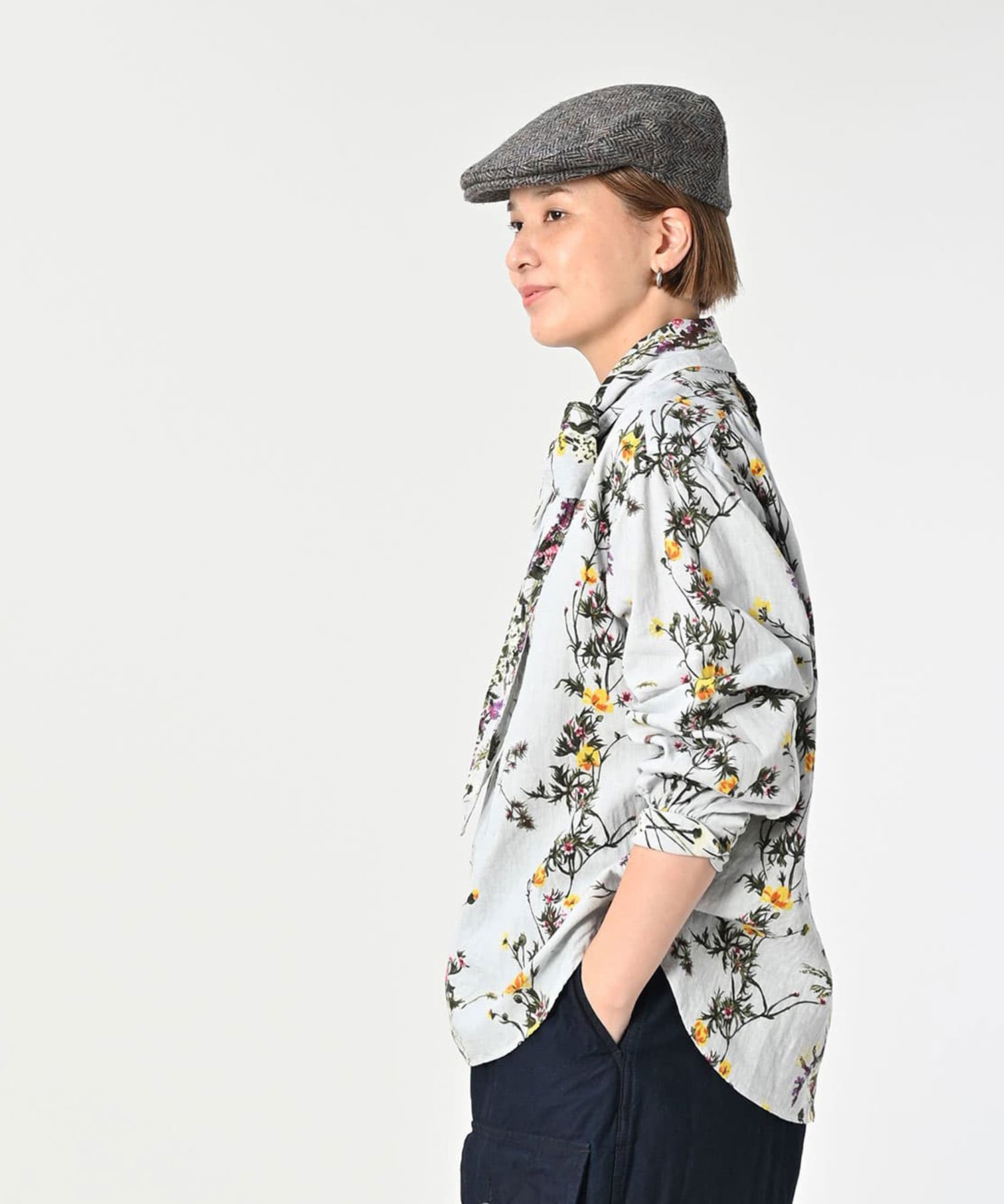 45R｜インドカディブーケストライププリントのリボンブラウス