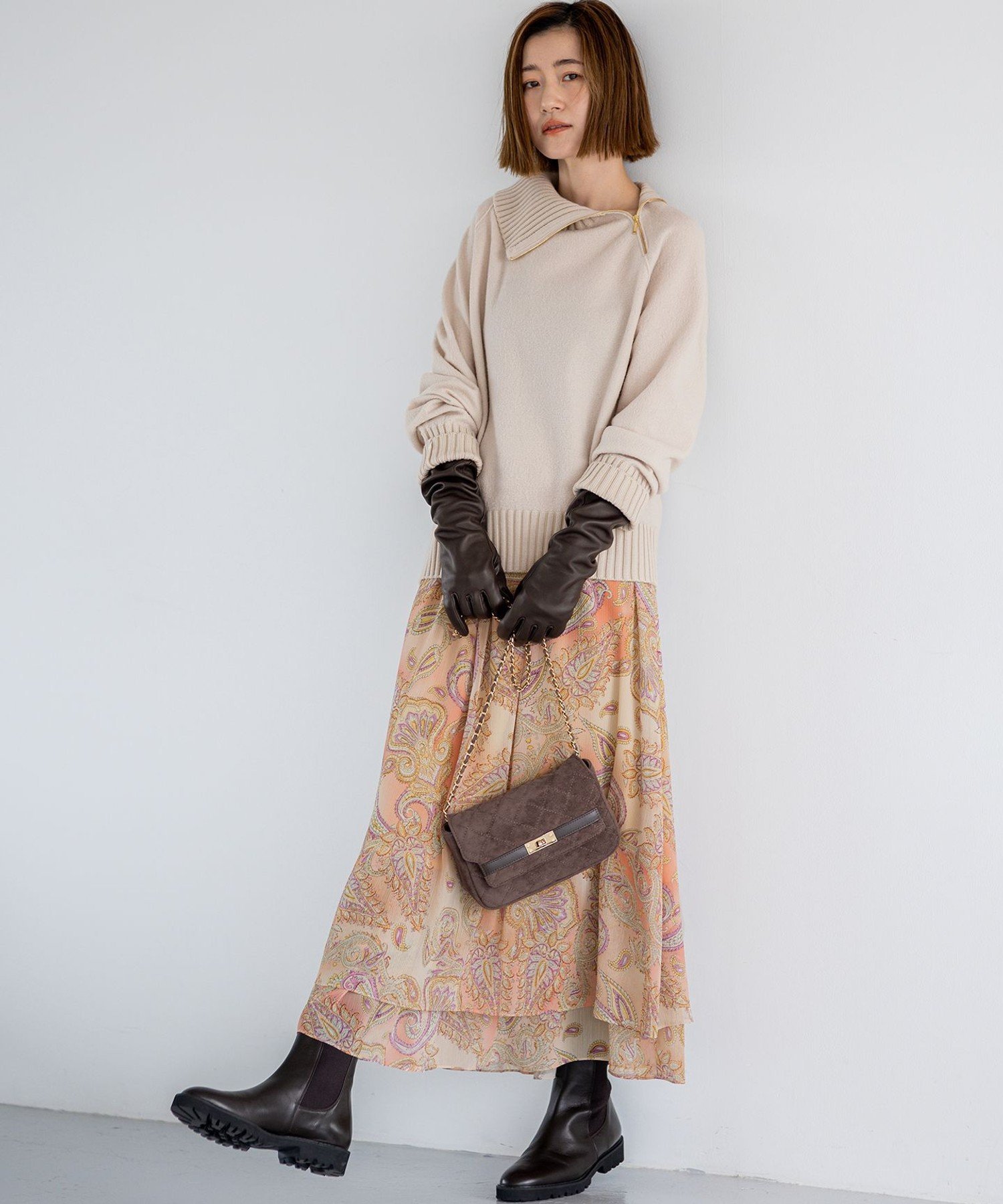 23区｜ボイルドウールコンビ ジップ タートルニット | Rakuten Fashion