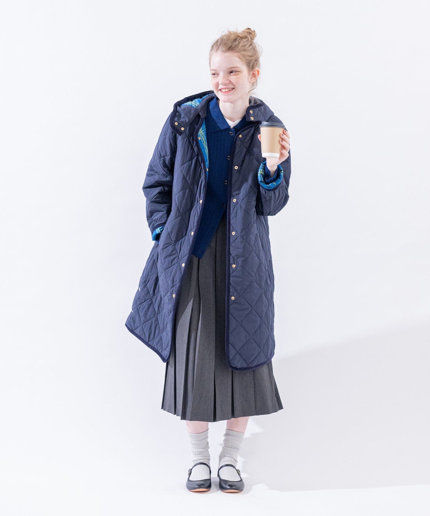 Afternoon Tea LIVING｜タータンチェック柄フード付きキルトロング