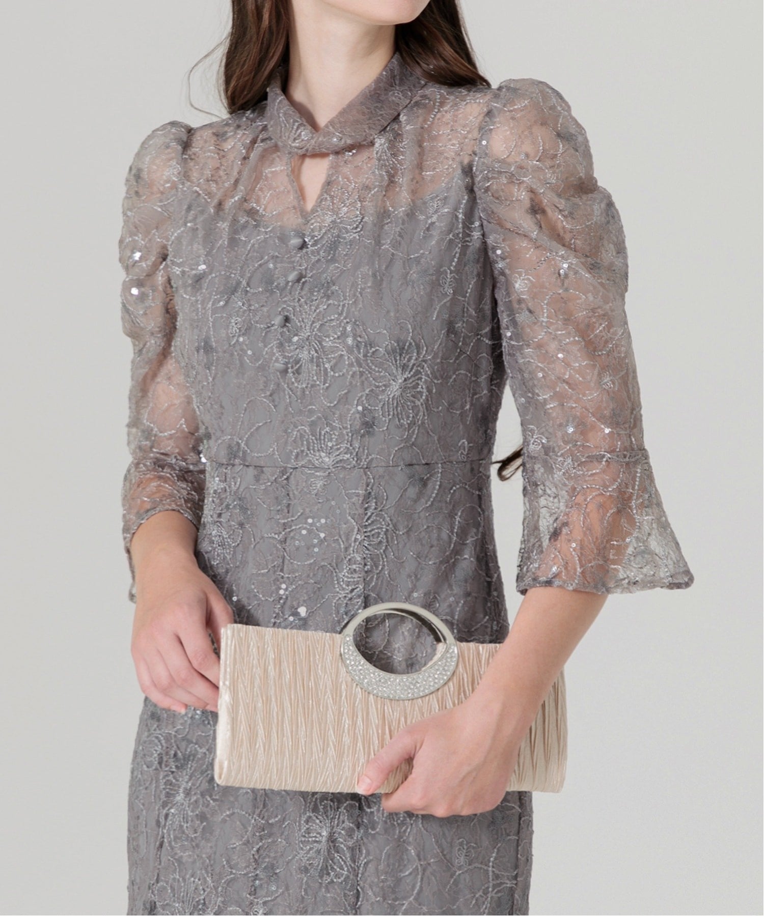 Leja｜LEJA/スパンコール花柄パフスリーブマーメイドワンピースドレス