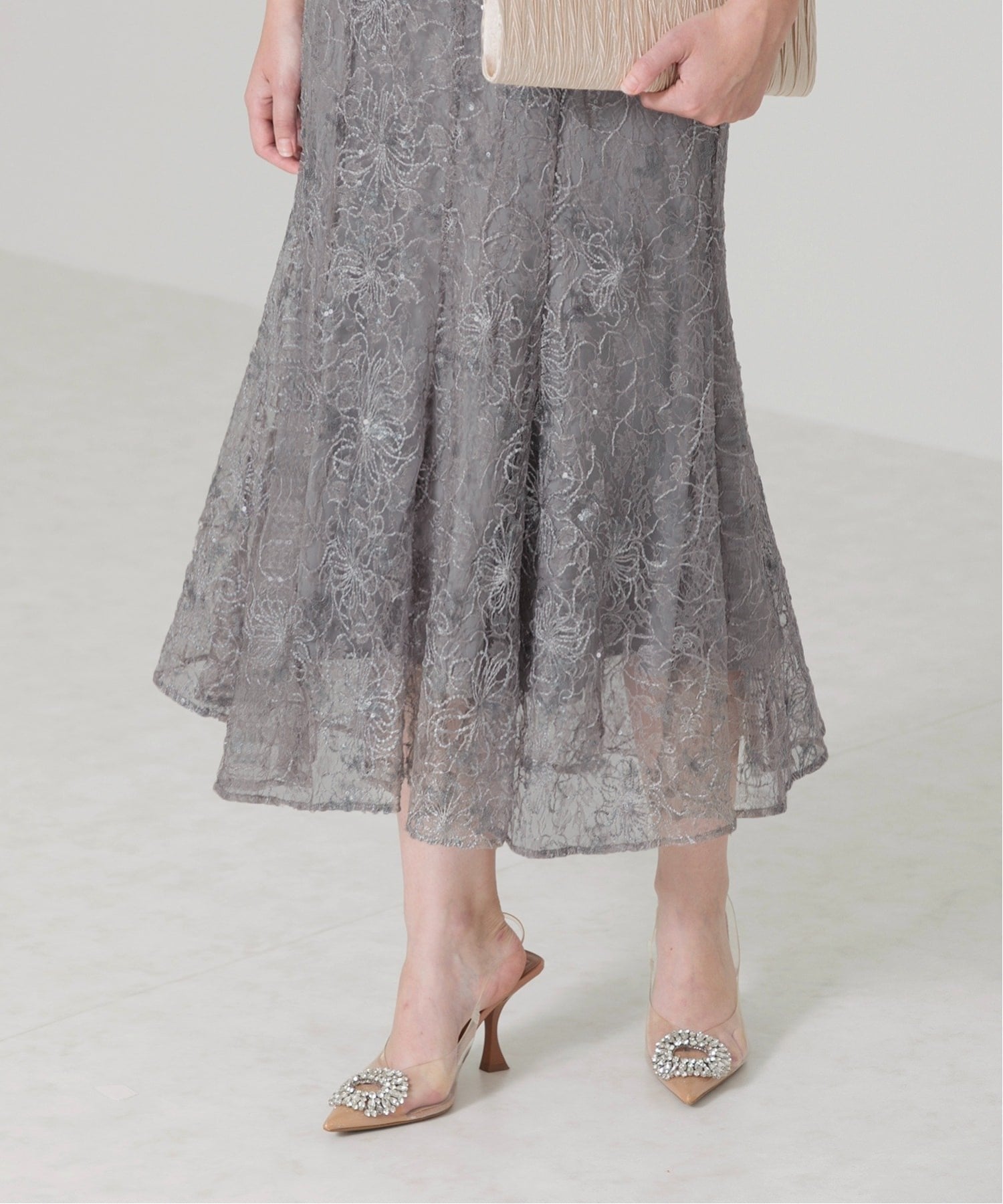 Leja｜LEJA/スパンコール花柄パフスリーブマーメイドワンピースドレス