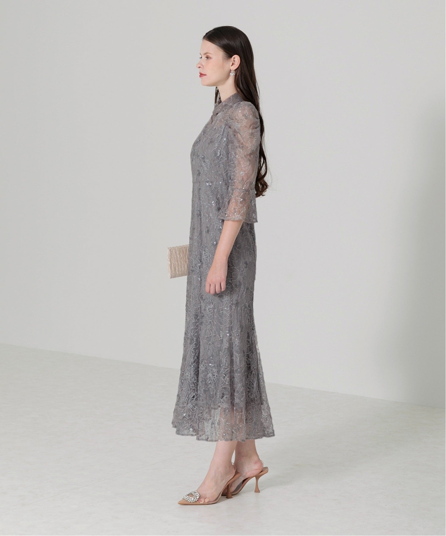 Leja｜LEJA/スパンコール花柄パフスリーブマーメイドワンピースドレス