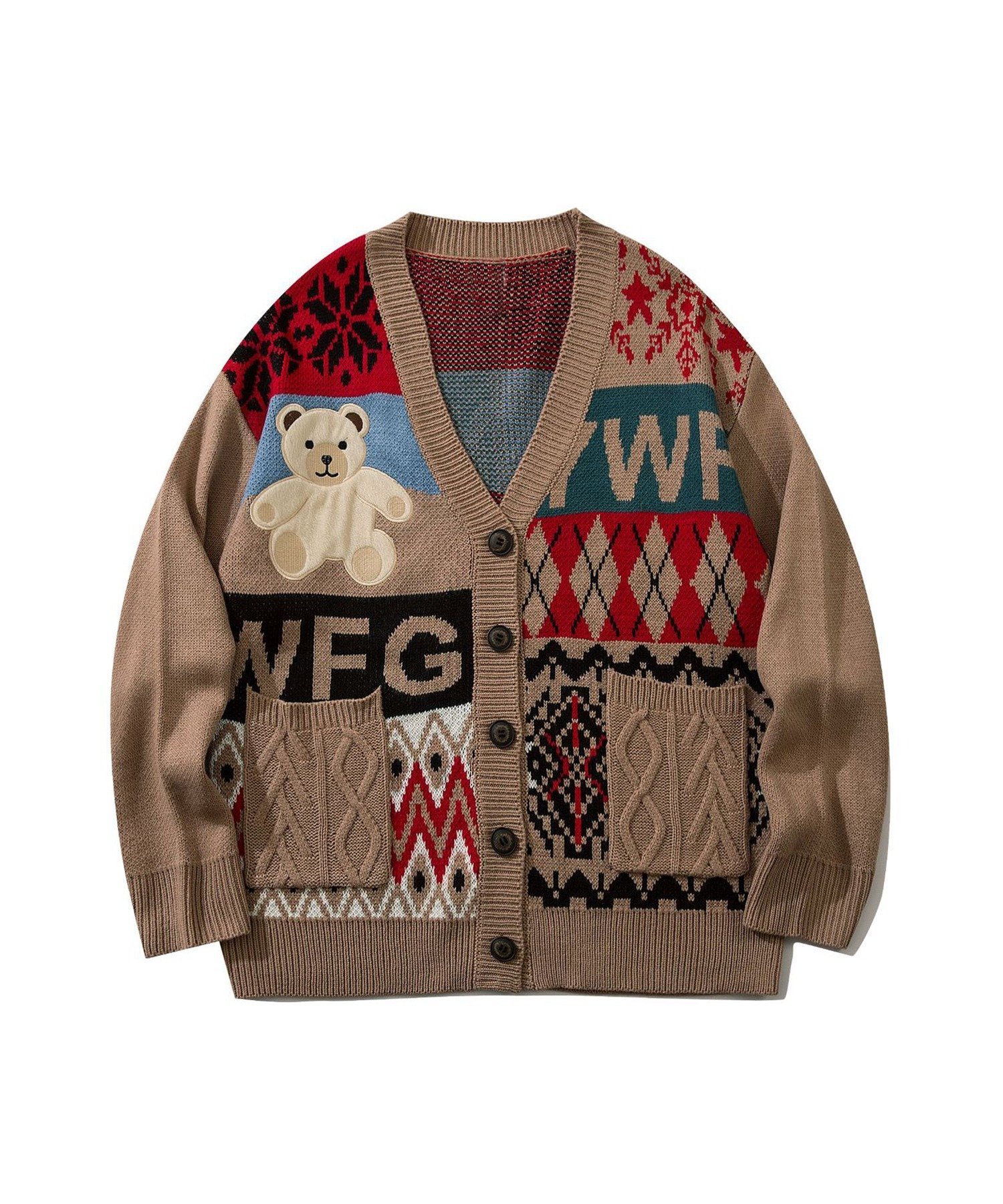 aimoha｜【HOOK】パッチワーク柄ベアイラストカーディガン | Rakuten