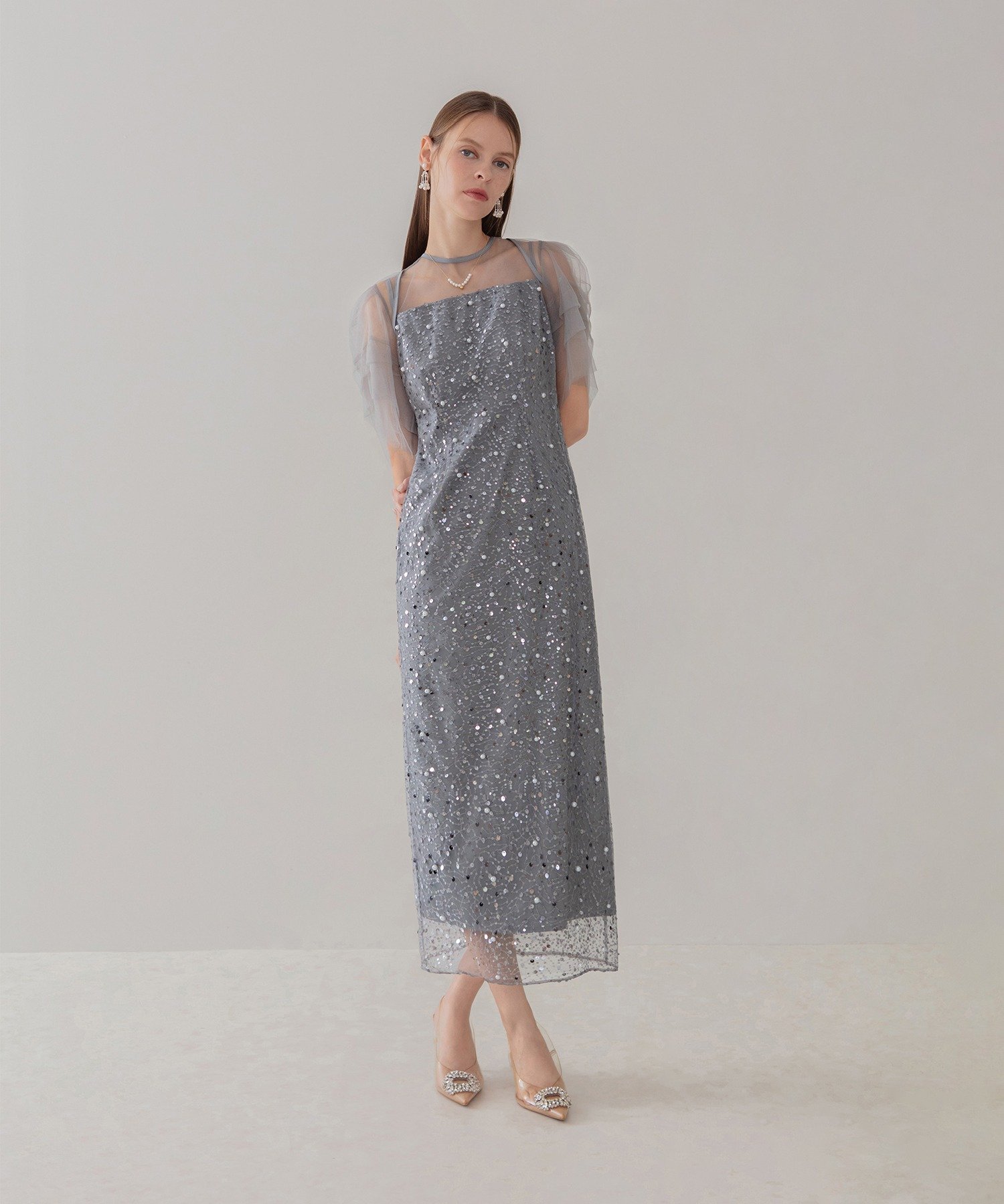 Leja｜Leja-スパンコールパールミックスボレロIラインワンピースドレス