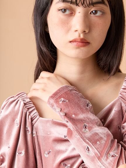 LILY BROWN｜エンブロイダリーベロアワンピース | Rakuten Fashion