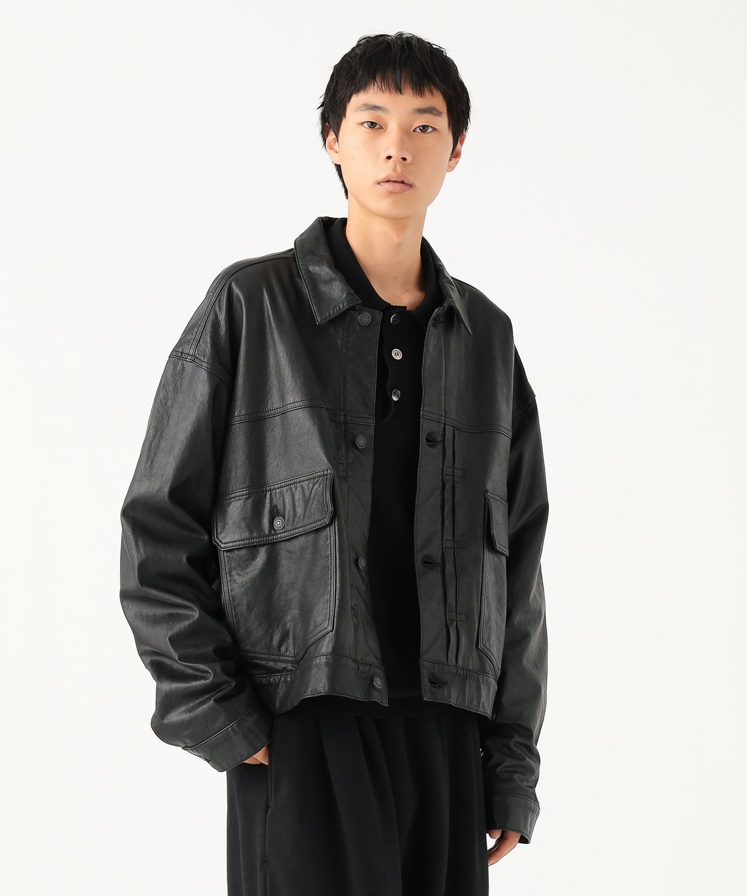 BEAMS MEN｜ワイドショートフィット シープレザー ジャケット