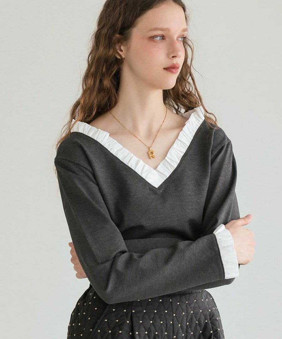 DONOBAN｜Vネックフリルトップス | Rakuten Fashion(楽天ファッション