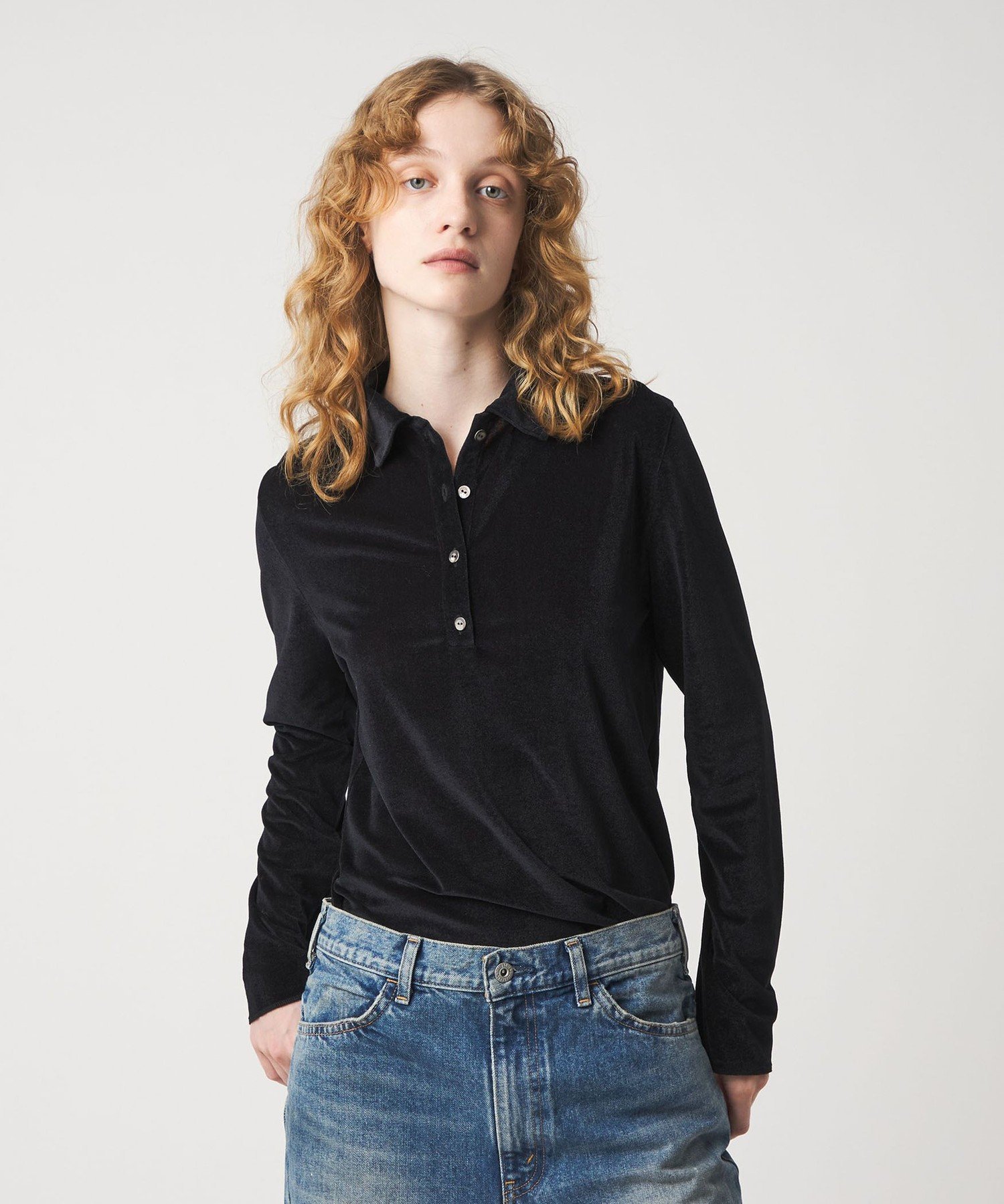 6 roku シアー ベロア シャツプルオーバー 25FW 6(ROKU)＞シアー ベロア シャツプルオーバー 25FW