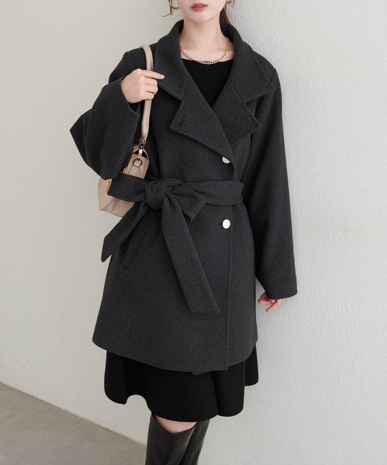 【週末セール】natural coutureスタンドカラーミドル丈コート natural couture｜<ako>スタンドカラーミドル丈コート | Rakuten