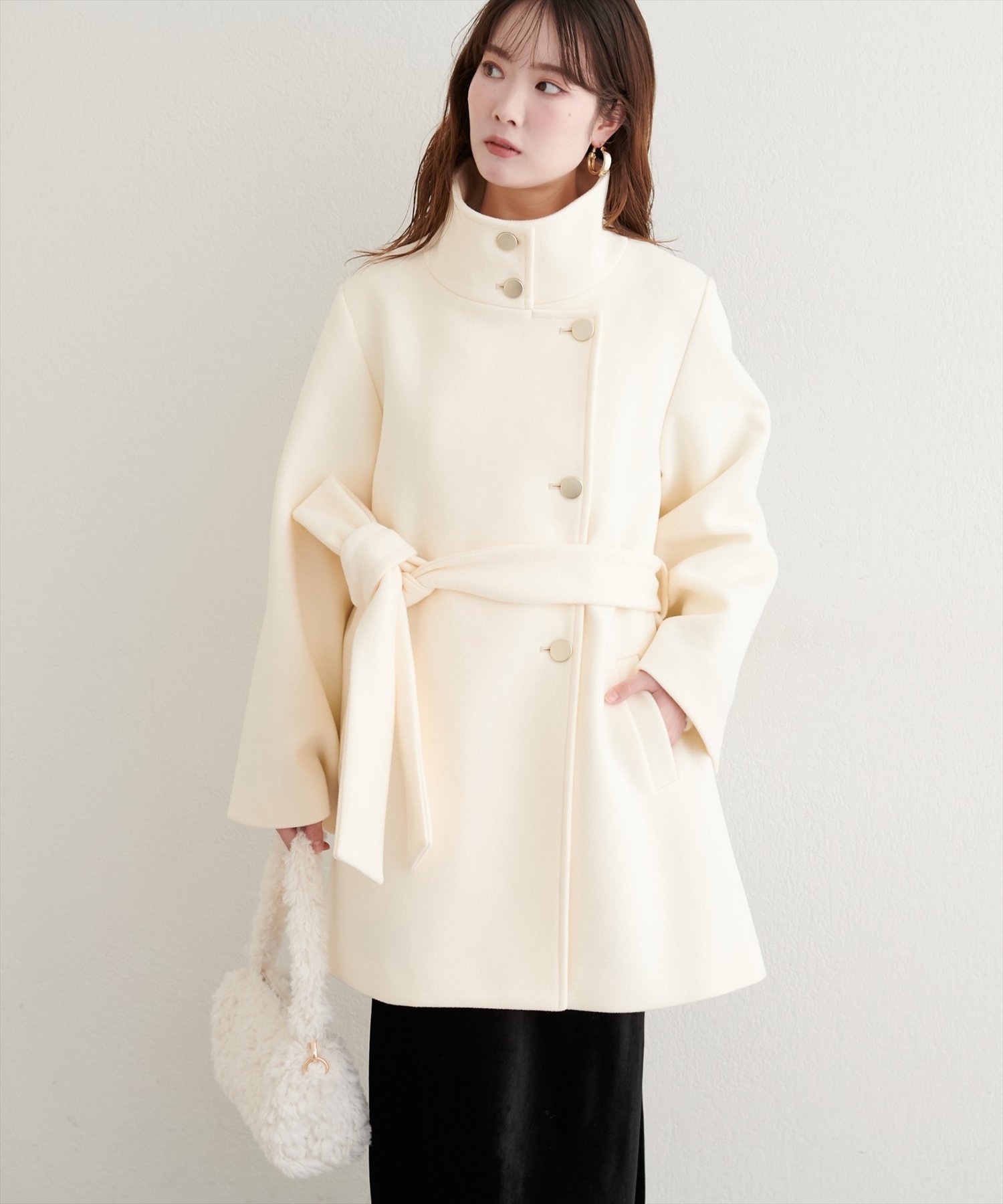 【週末セール】natural coutureスタンドカラーミドル丈コート natural couture｜<ako>スタンドカラーミドル丈コート | Rakuten