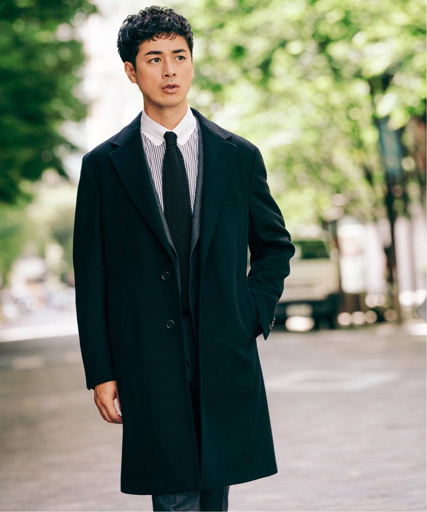 美品 EDIFICE カシミヤ混 チェスターコート 44 メンズ 冬アウター