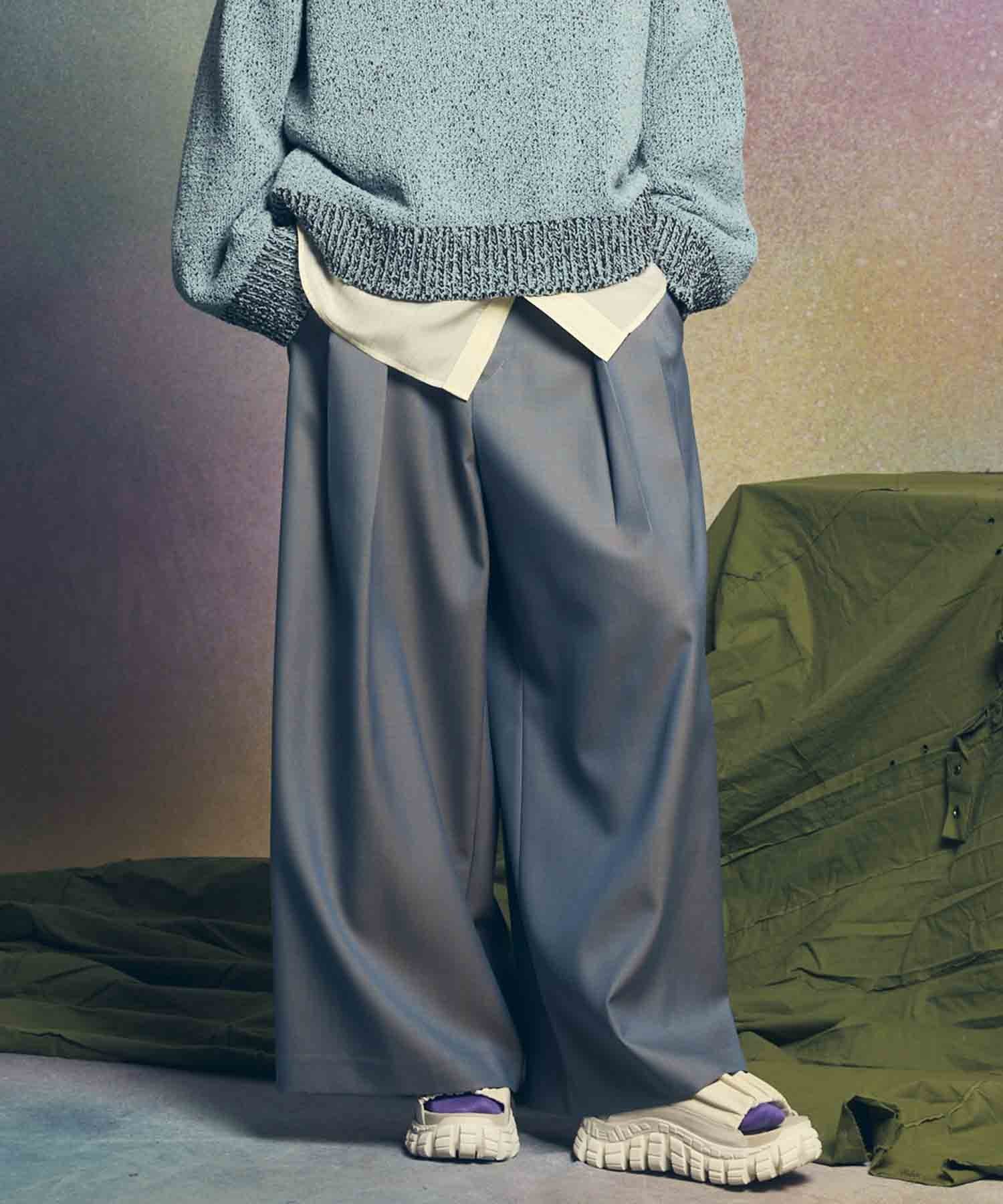 MAISON SPECIAL｜4 Colors Chambray Washable Wool Baggy Wide Pants