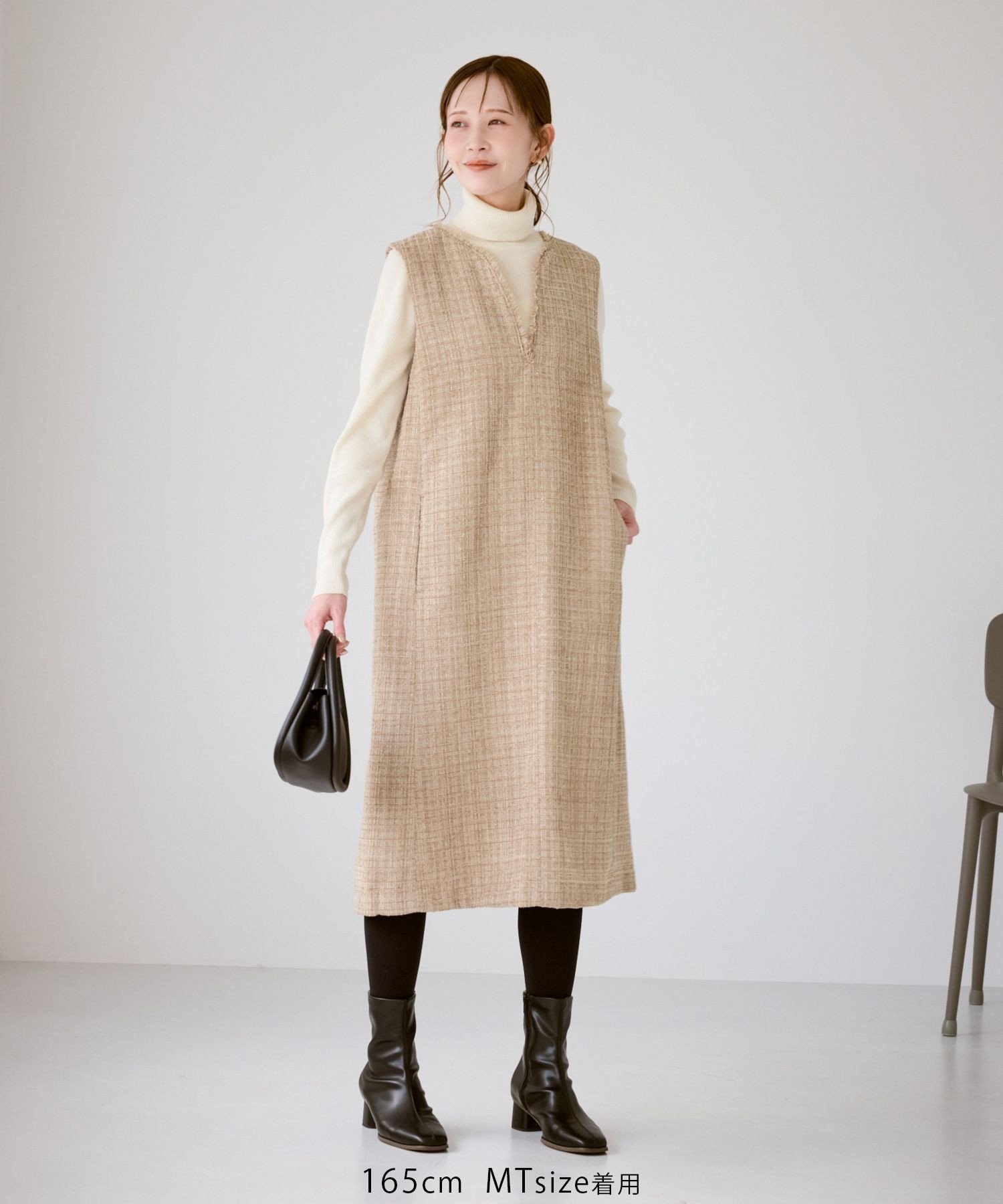 ROPE' PICNIC｜キーネックツイードジャンパースカート ワンピース/着丈