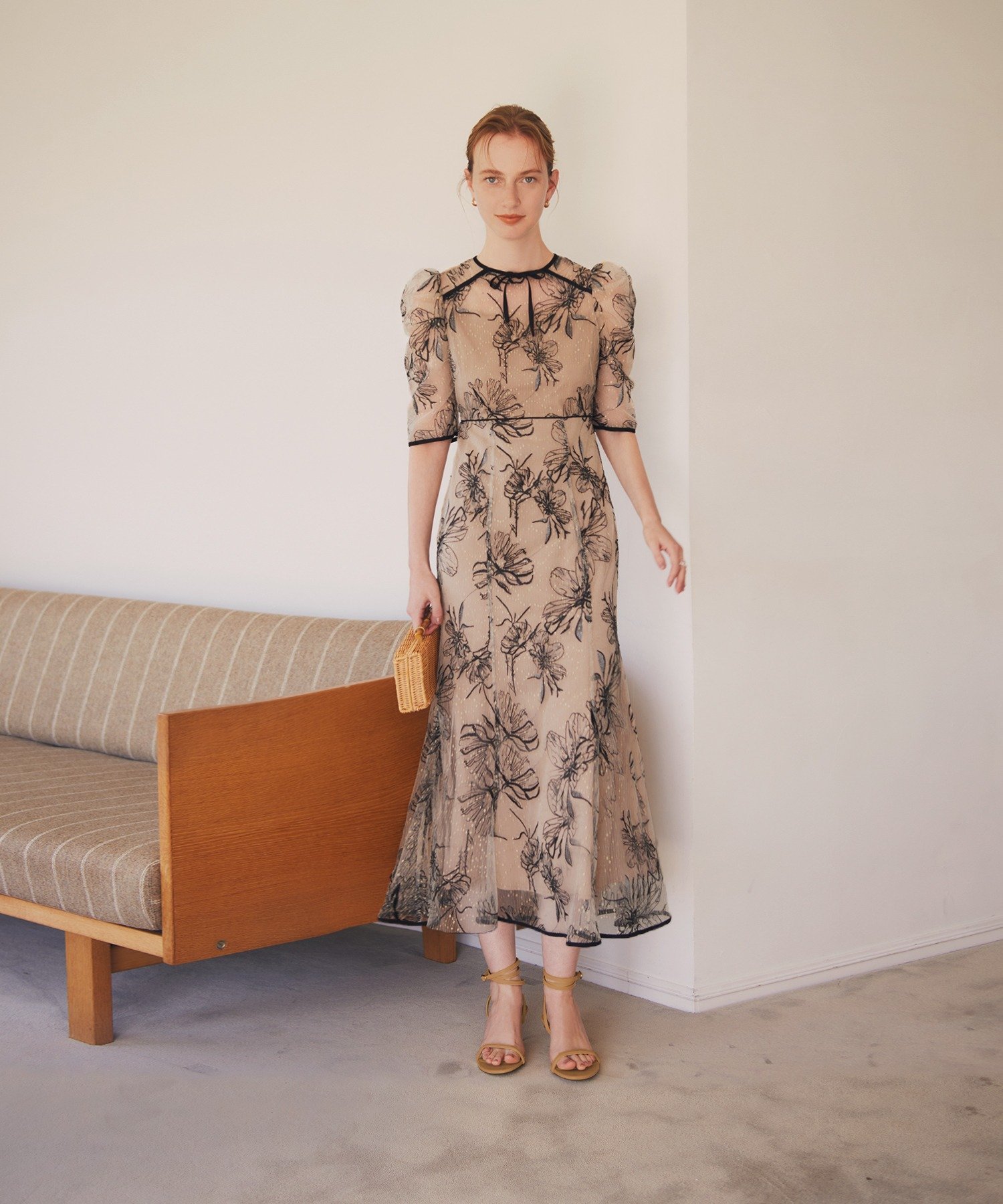 Leja｜LEJA-花柄フロントバックリボンパフスリーブマーメイドロング