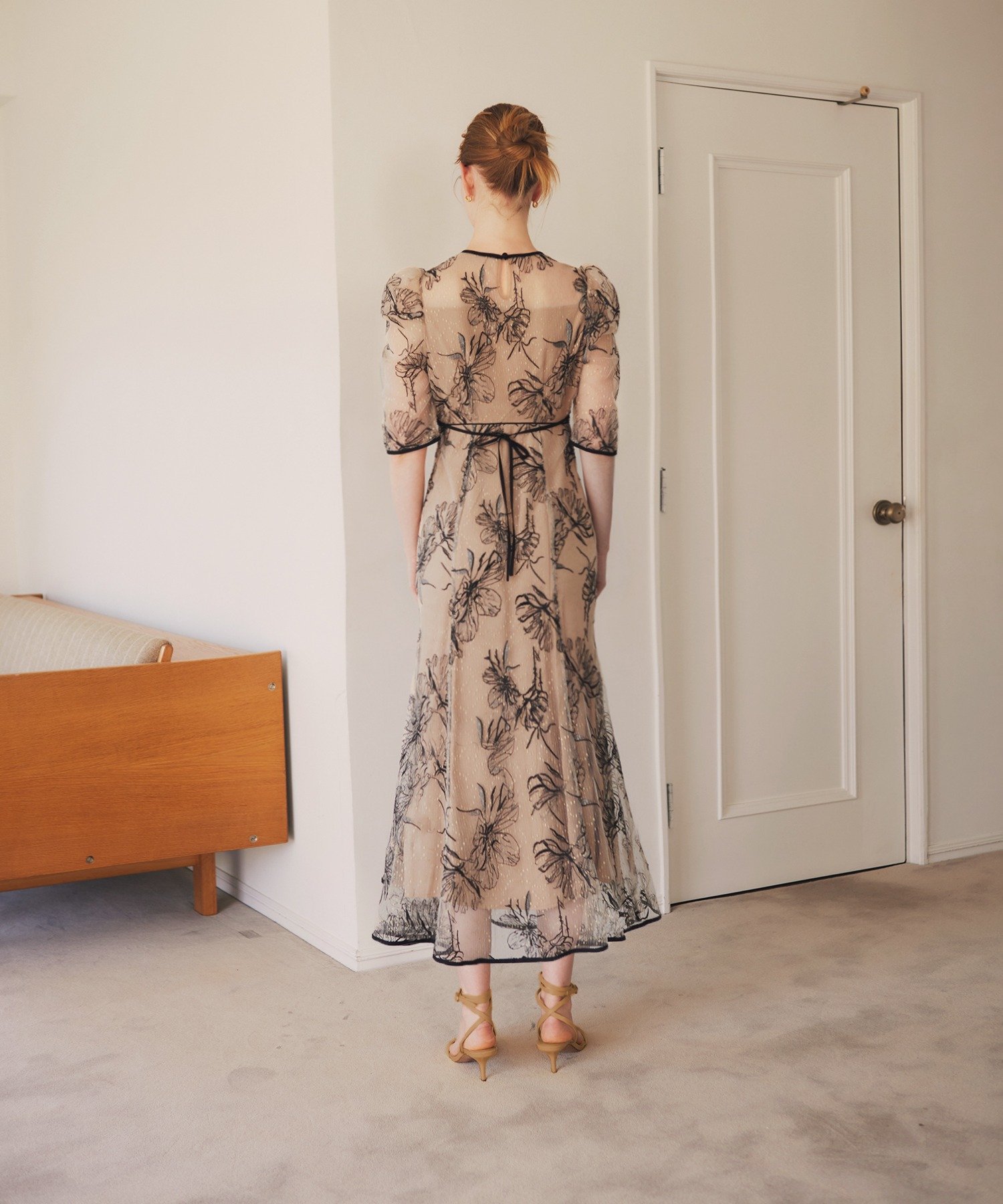 Leja｜LEJA-花柄フロントバックリボンパフスリーブマーメイドロング