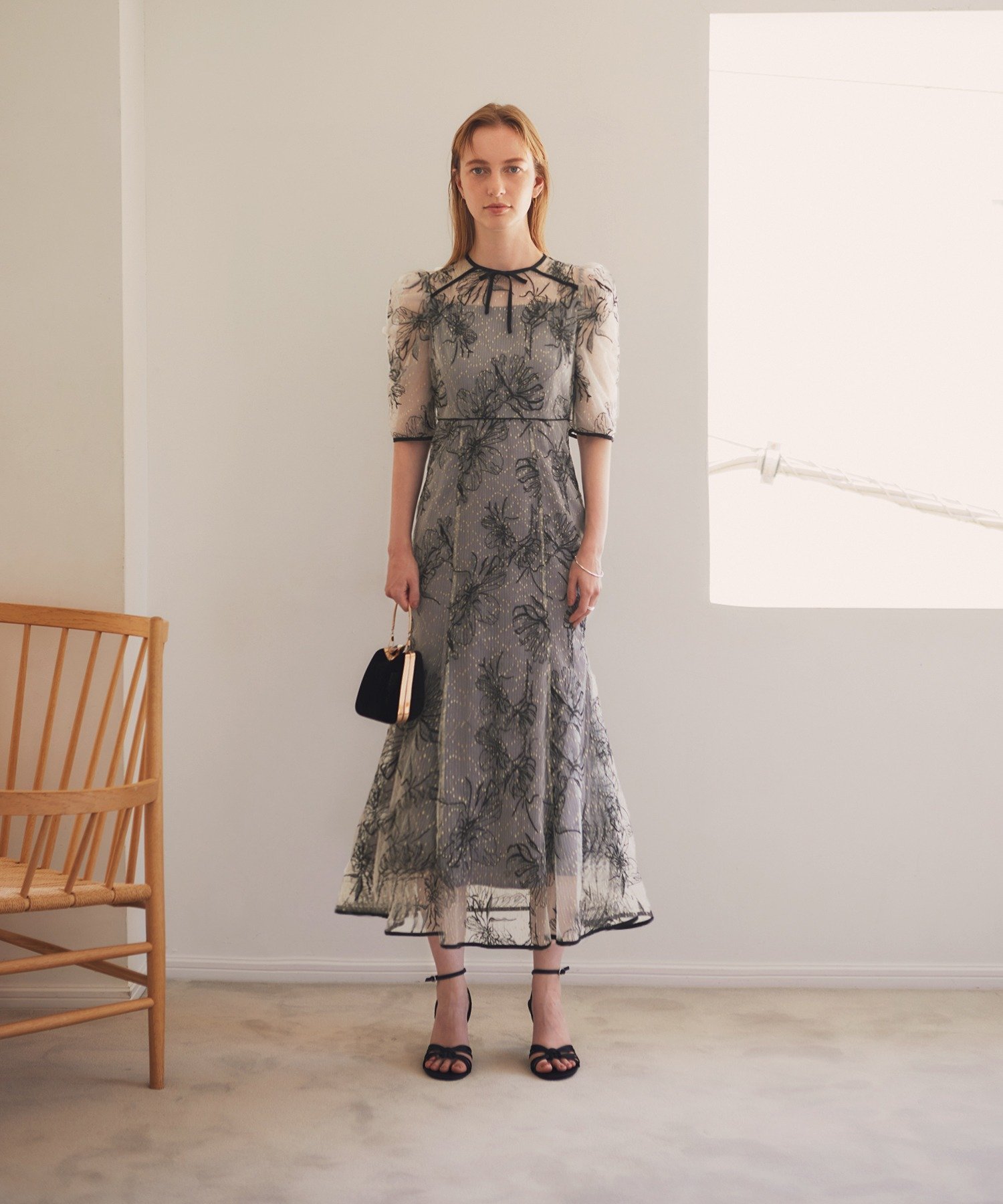 Leja｜LEJA-花柄フロントバックリボンパフスリーブマーメイドロング