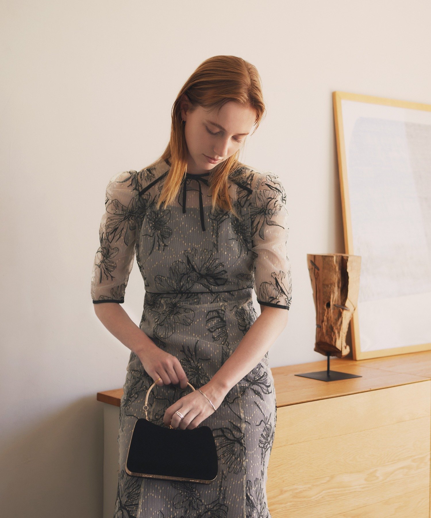 Leja｜LEJA-花柄フロントバックリボンパフスリーブマーメイドロング