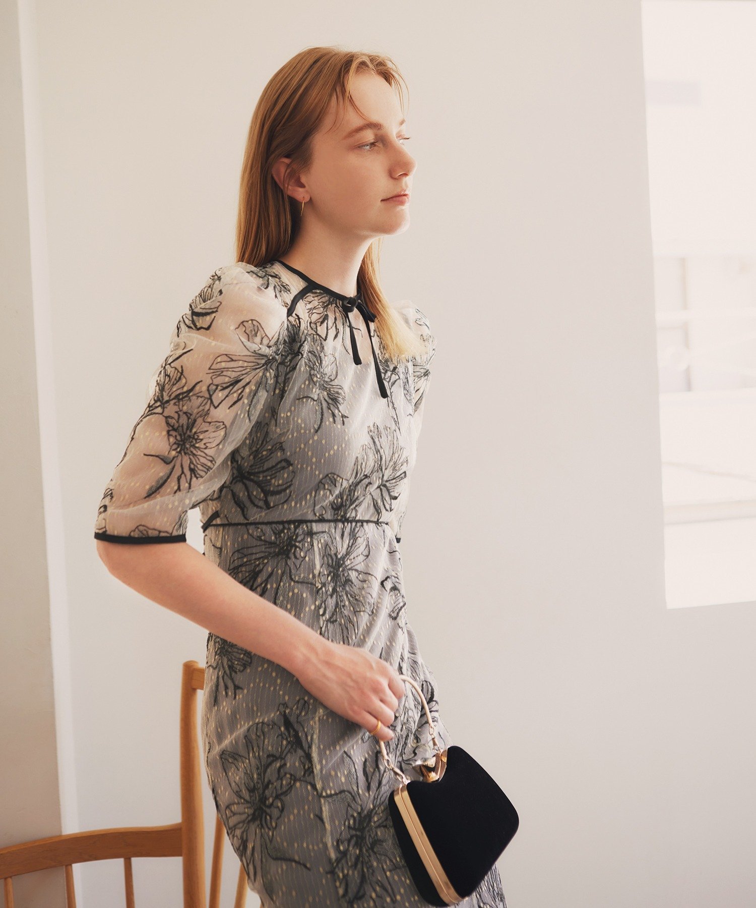 Leja｜LEJA-花柄フロントバックリボンパフスリーブマーメイドロング