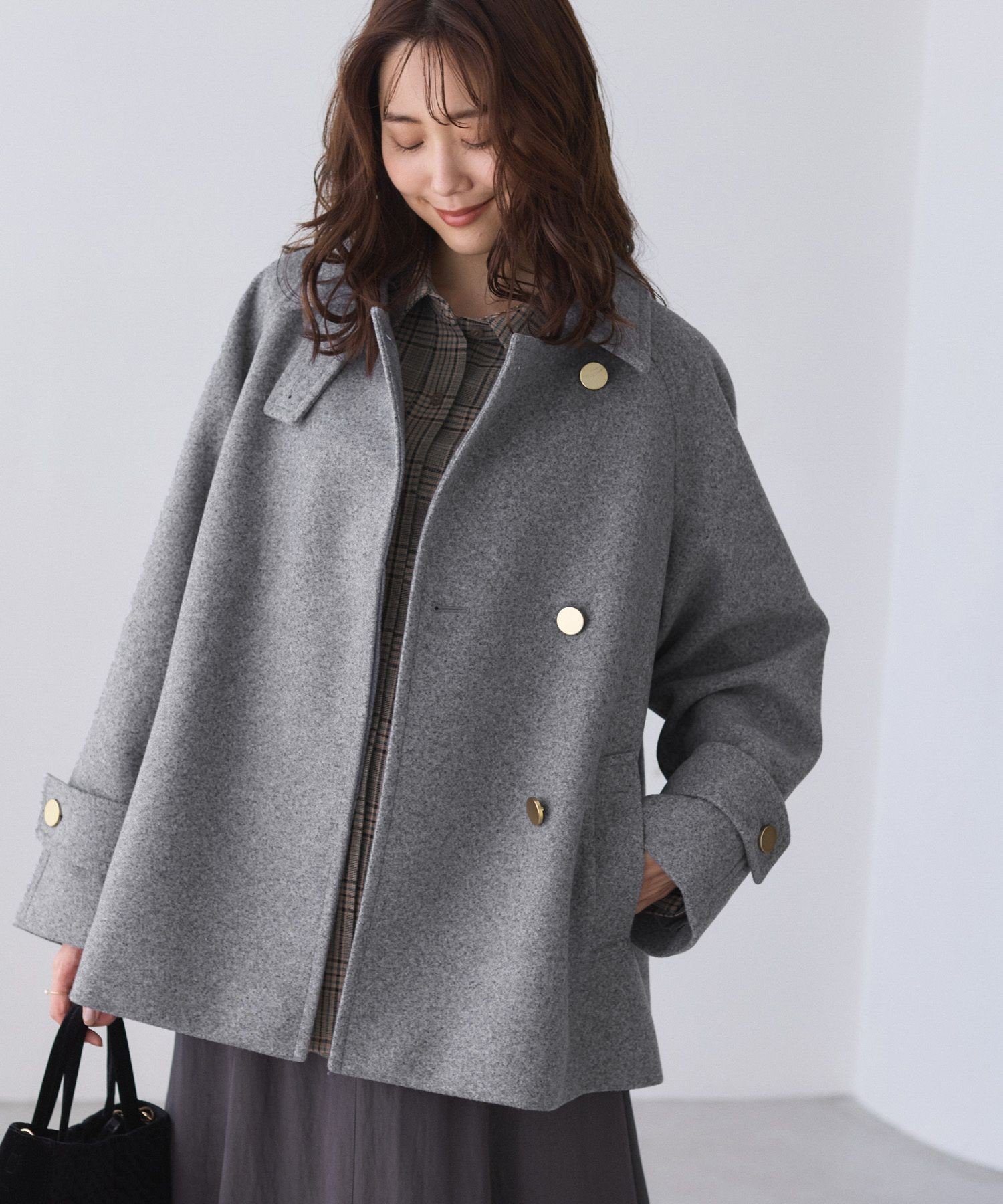 ROPE' PICNIC｜ジャージーメルトンシリーズ 金ボタンミドル丈コート