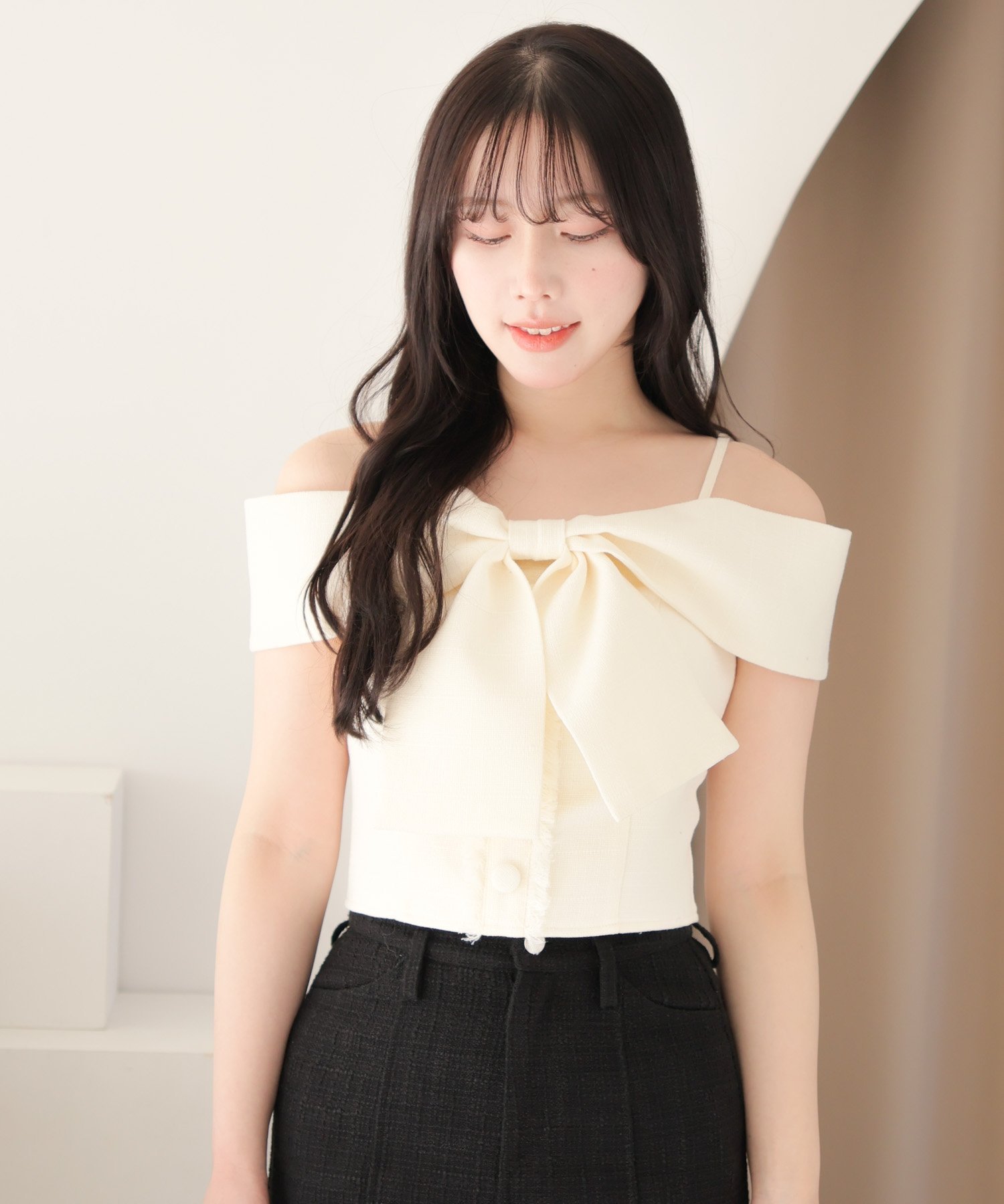 LIP SERVICE｜LIP SERVICE/(W)ツイードリボンオフショルトップス