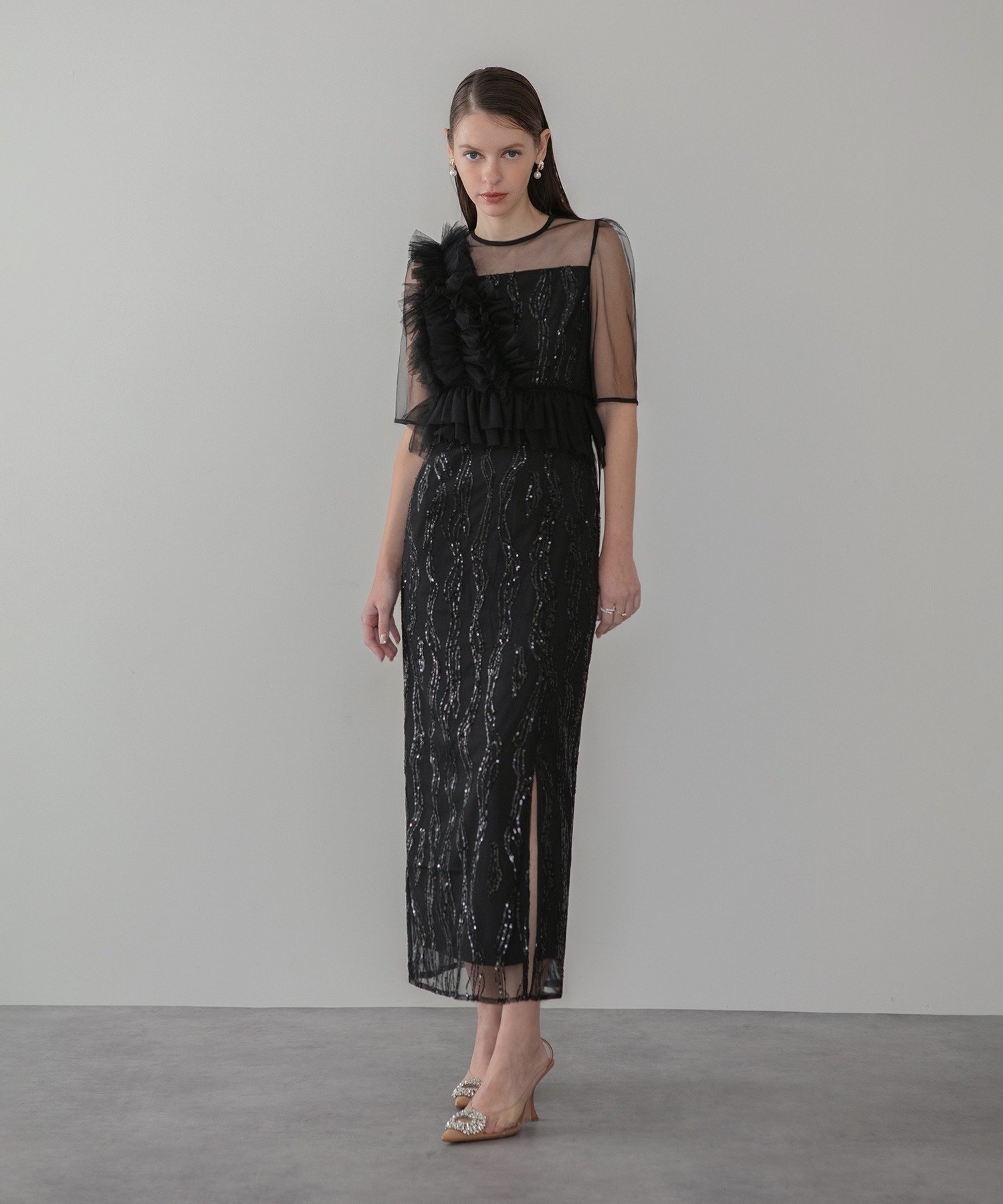 Leja｜Leja-アシンメトリーフリルチュールIラインワンピースドレス結婚