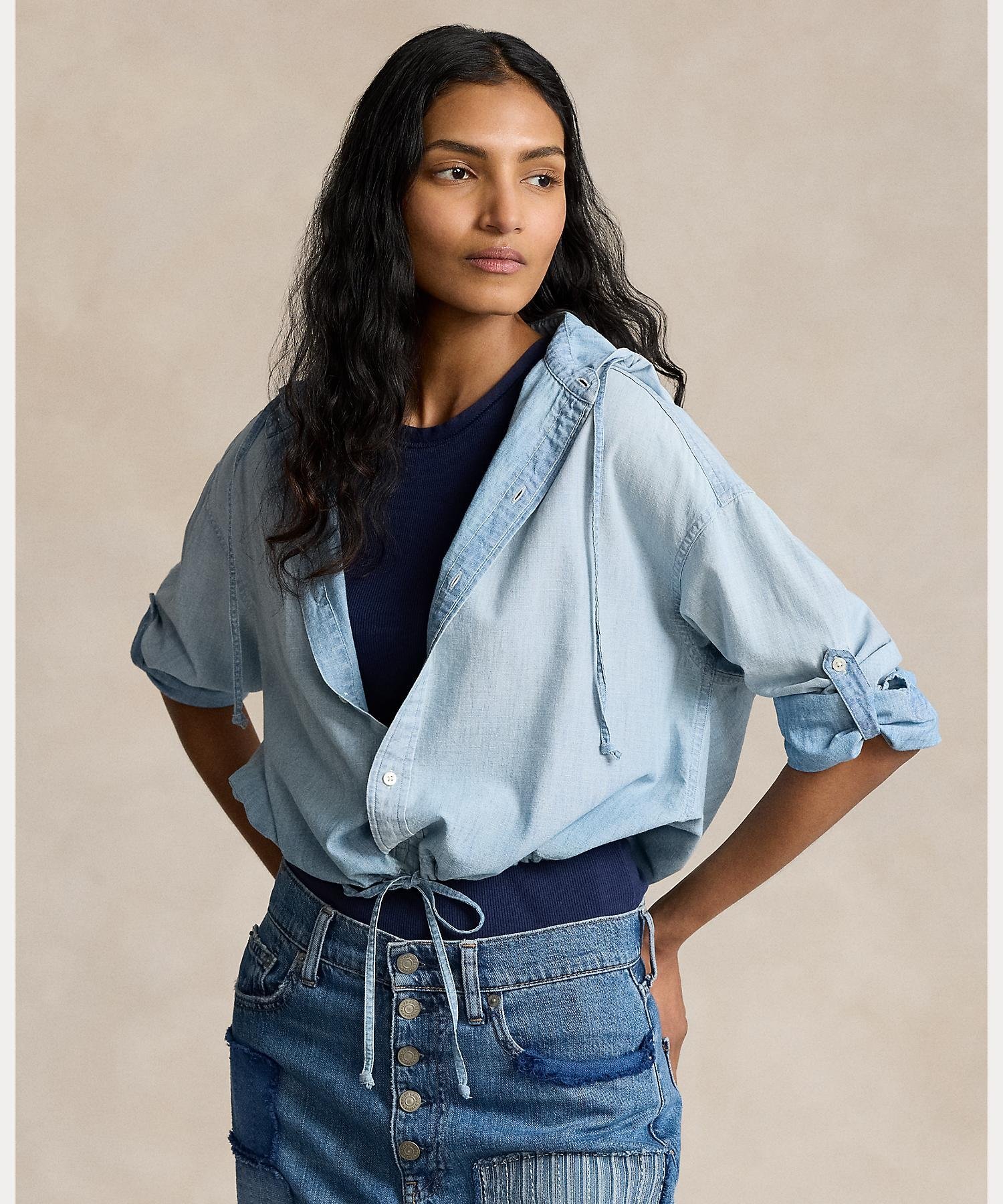 ポロラルフローレン ドローストリングシャンブレー フーデッドシャツ